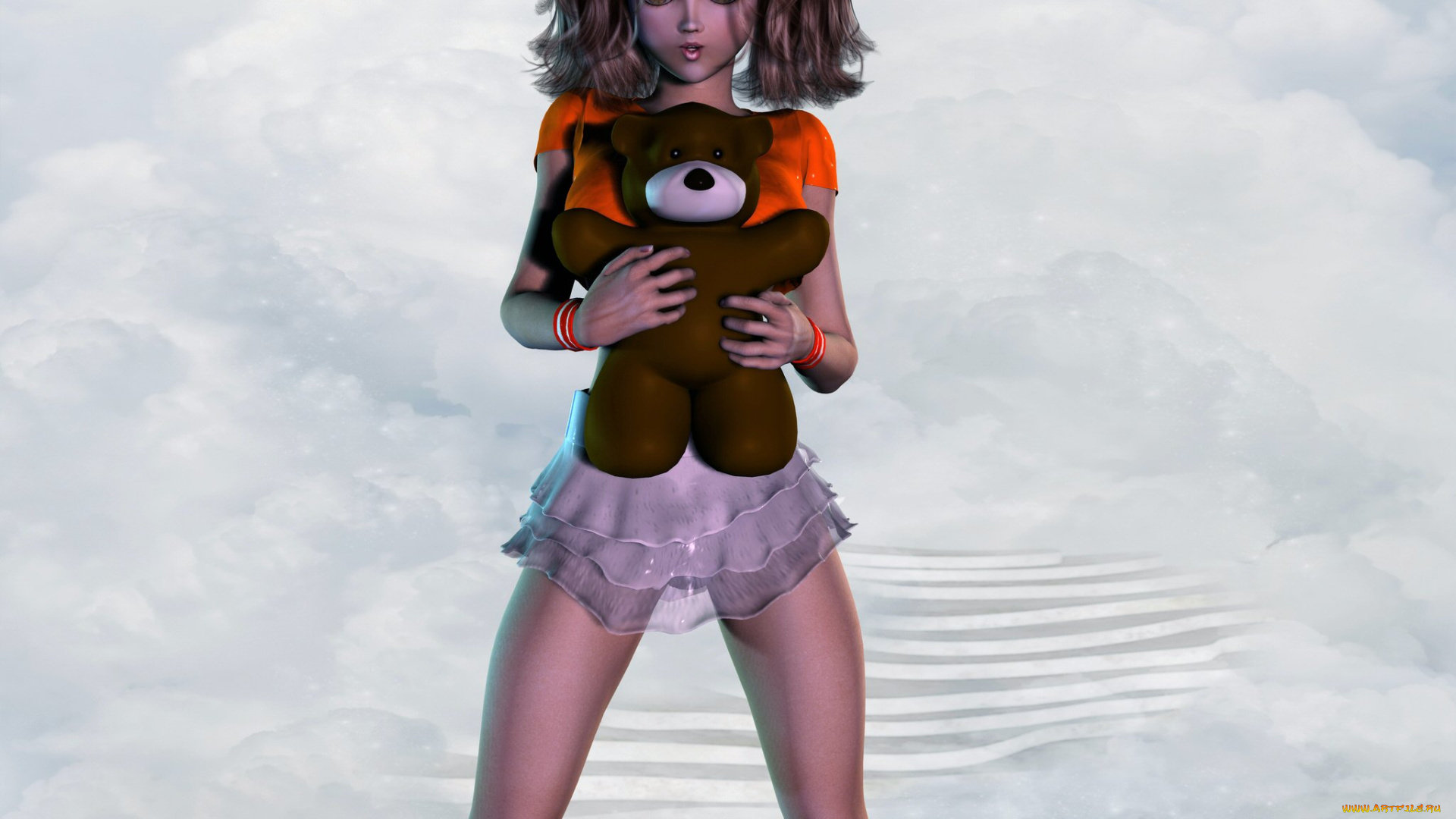 3д, графика, people, люди, медвежонок, девушка