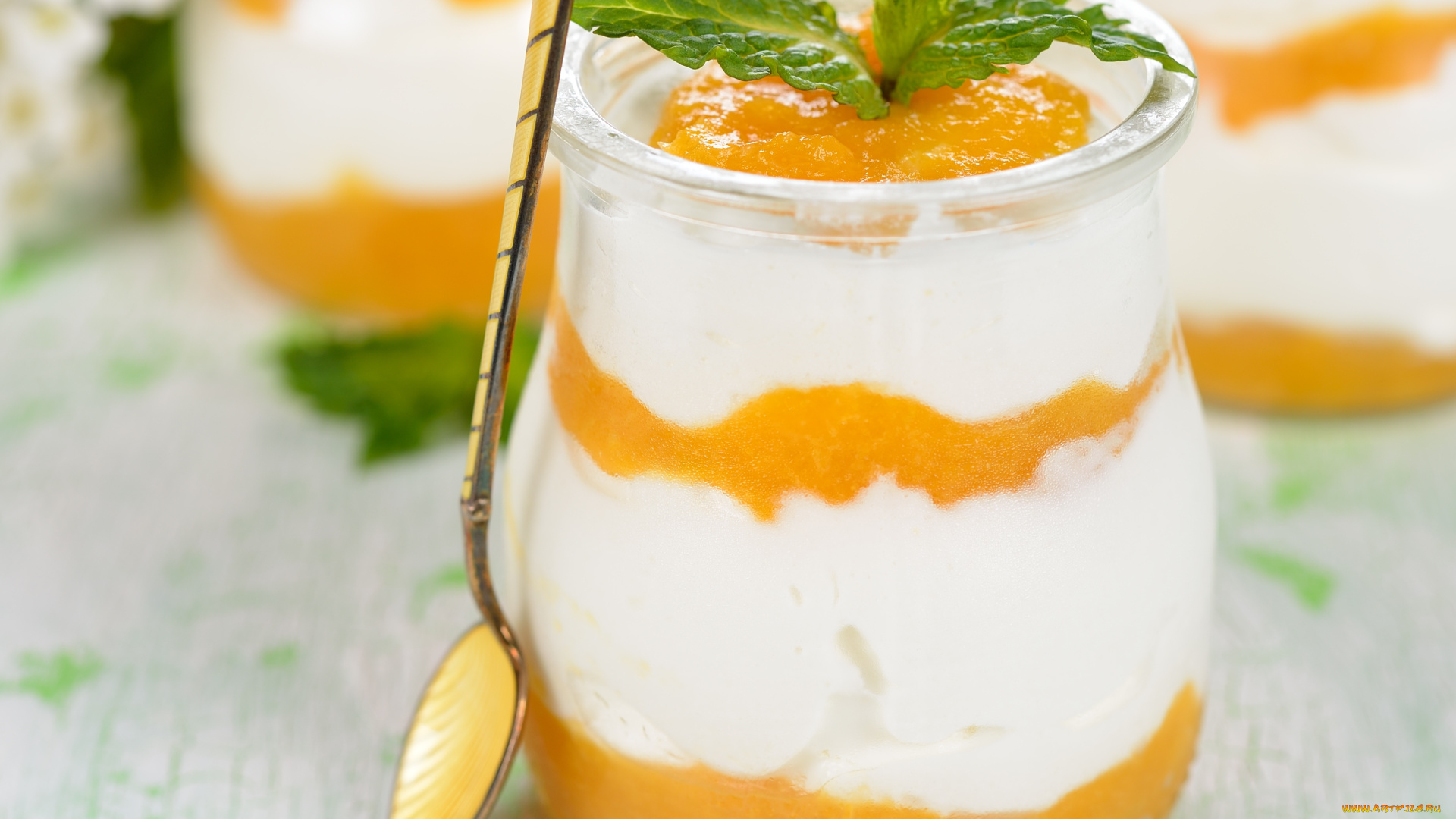 еда, мороженое, десерты, панна, котта, десерт, ложка, мята