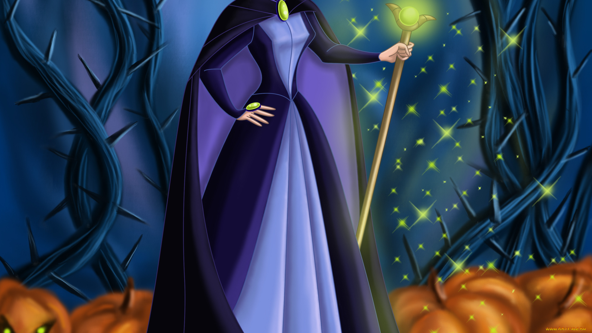 мультфильмы, sleeping, beauty, фея, тыквы