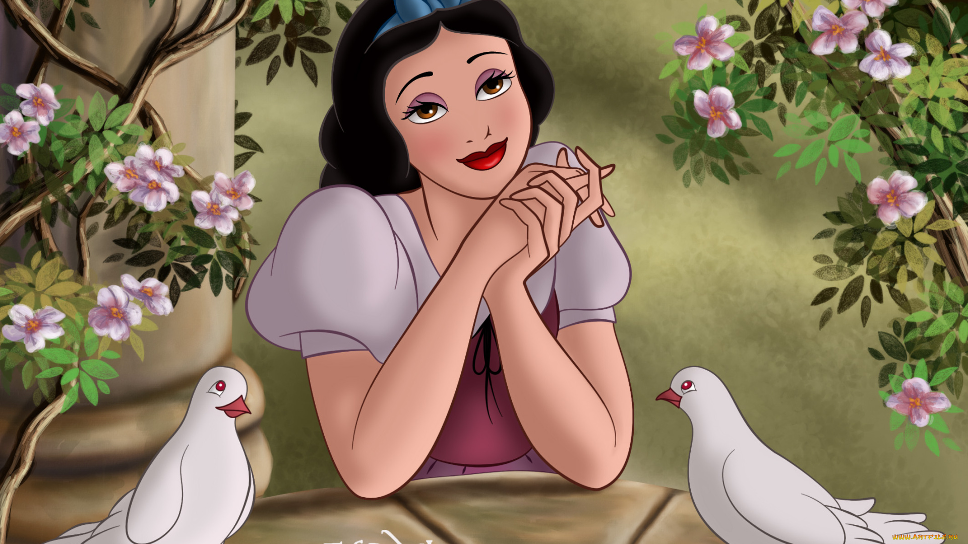 мультфильмы, snow, white, and, the, seven, dwarfs, девушка, голуби