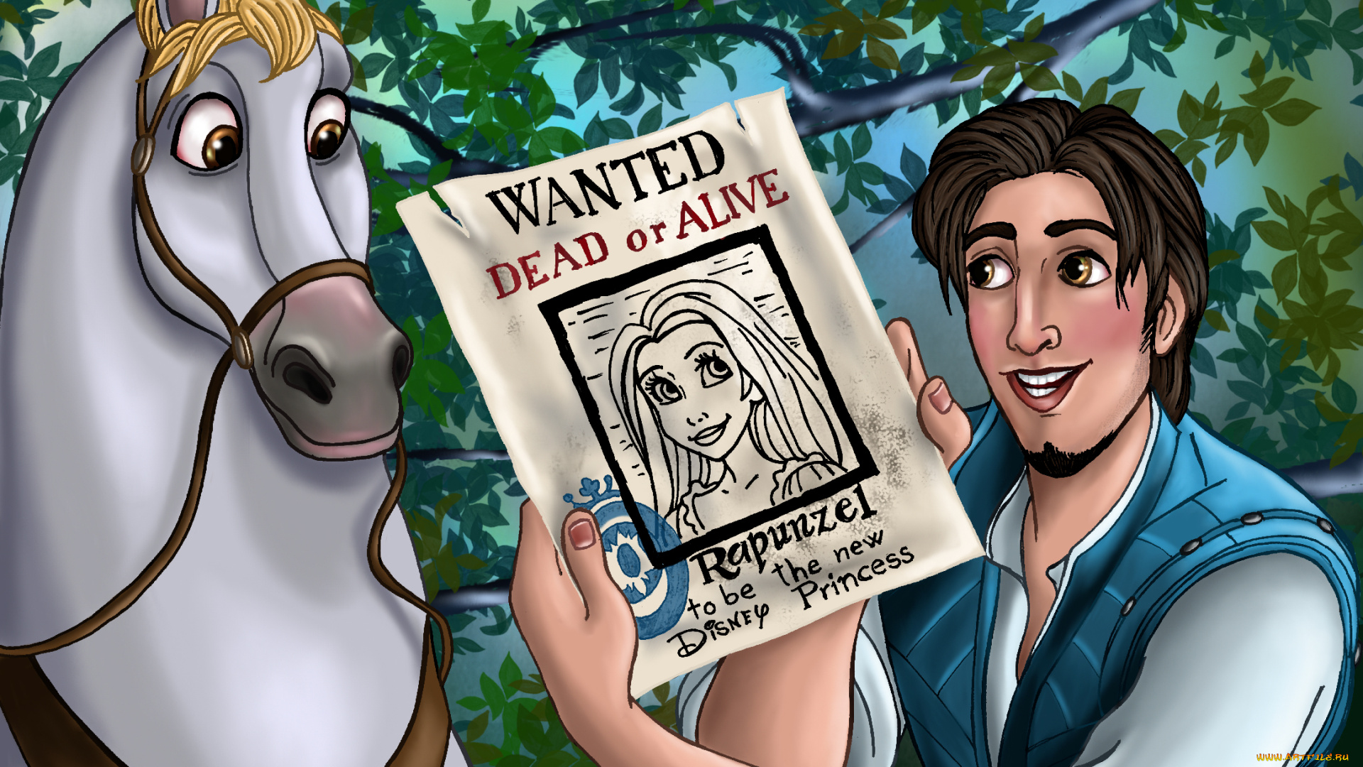 мультфильмы, tangled, лошадь, парень