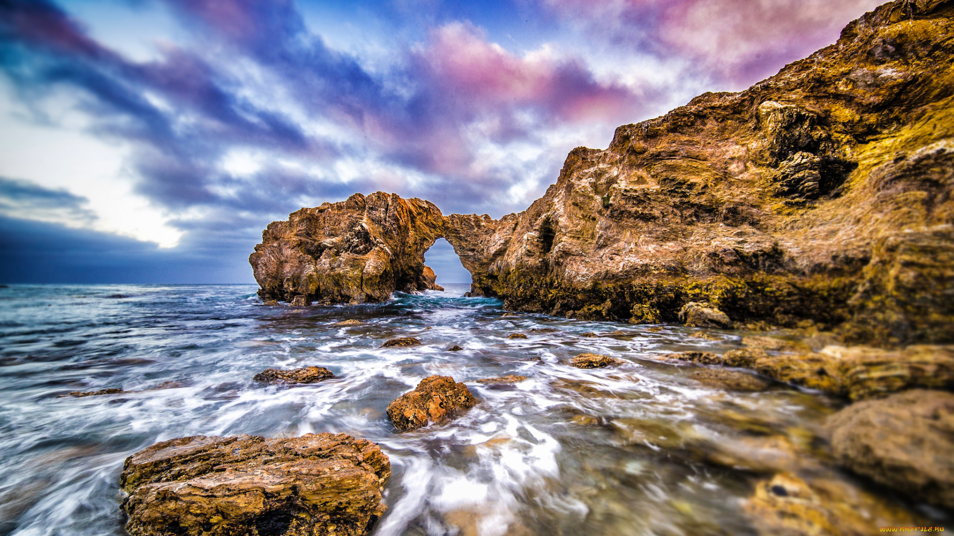 природа, побережье, арка, скалы, тихий, океан