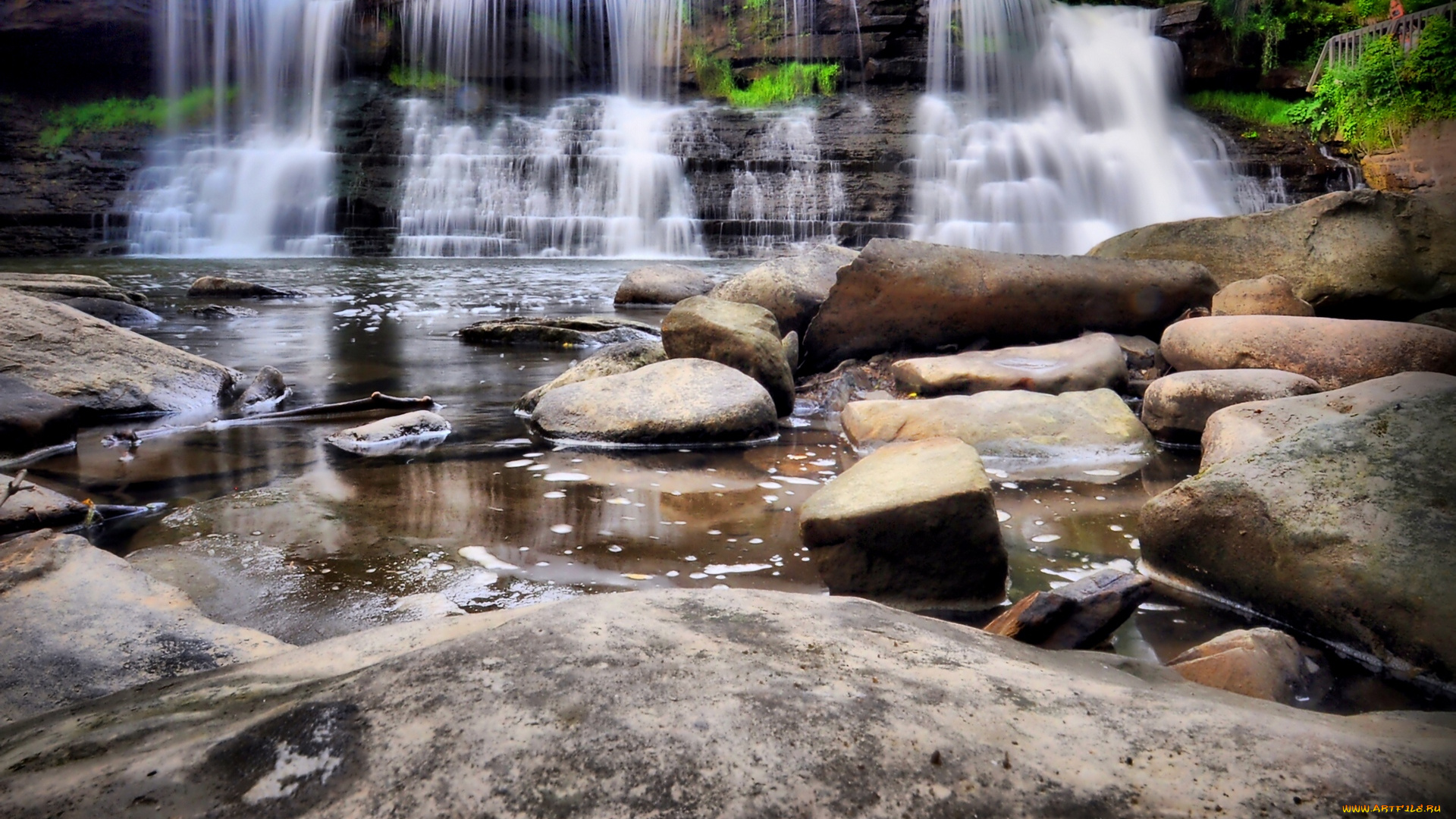 природа, водопады, камни, поток