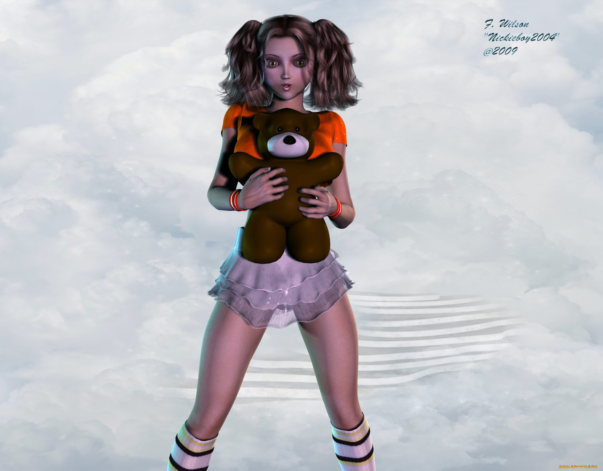 3д, графика, people, люди, медвежонок, девушка