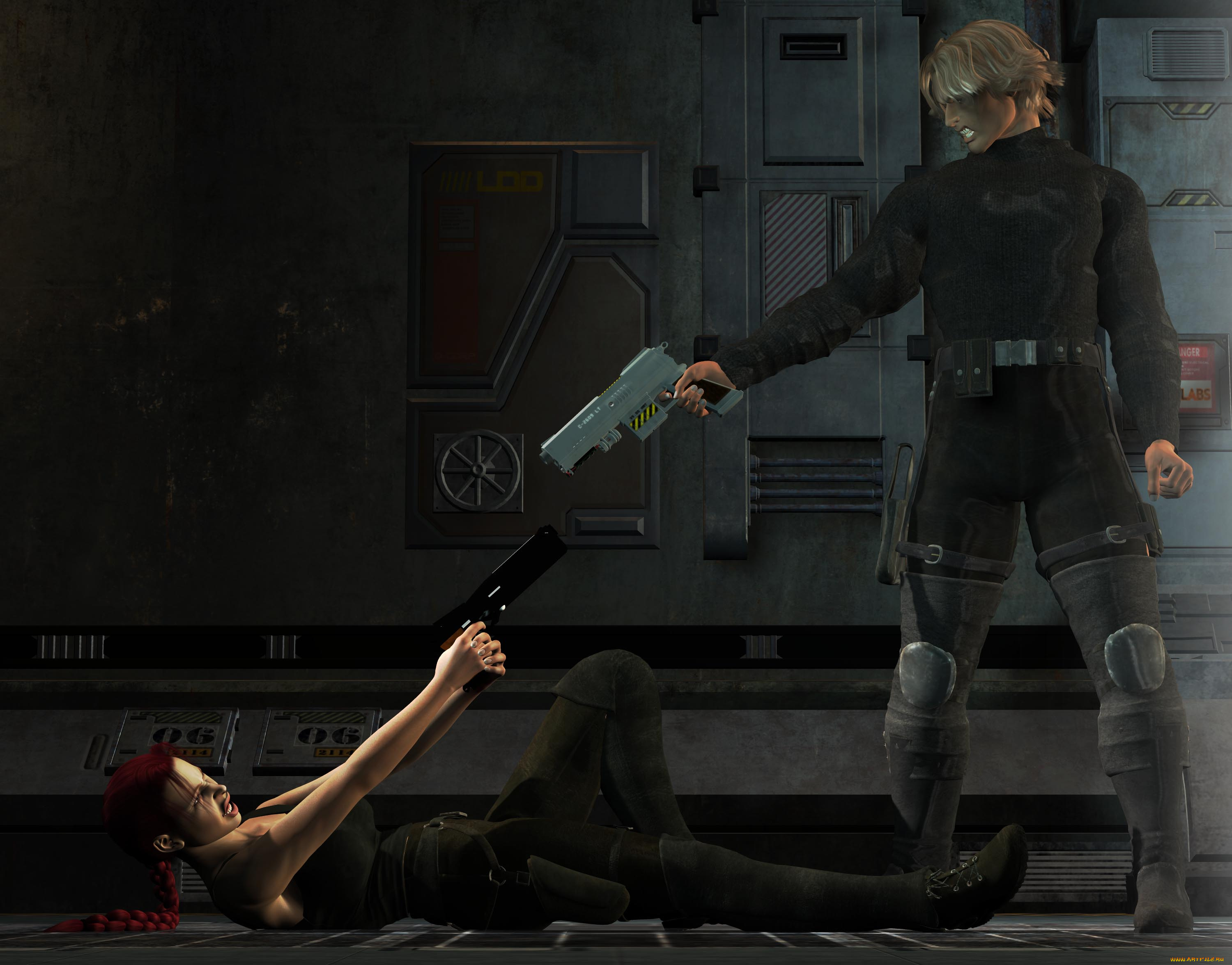 3д, графика, people, люди, девушка, перестрелка