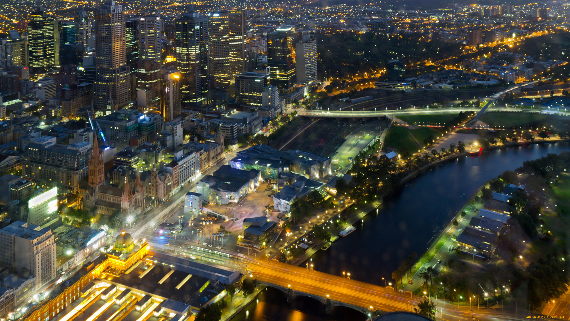 мельбурн, города, -, огни, ночного, города, австралия, мегаполис, панорама, небоскребы, ночь, огни, дома