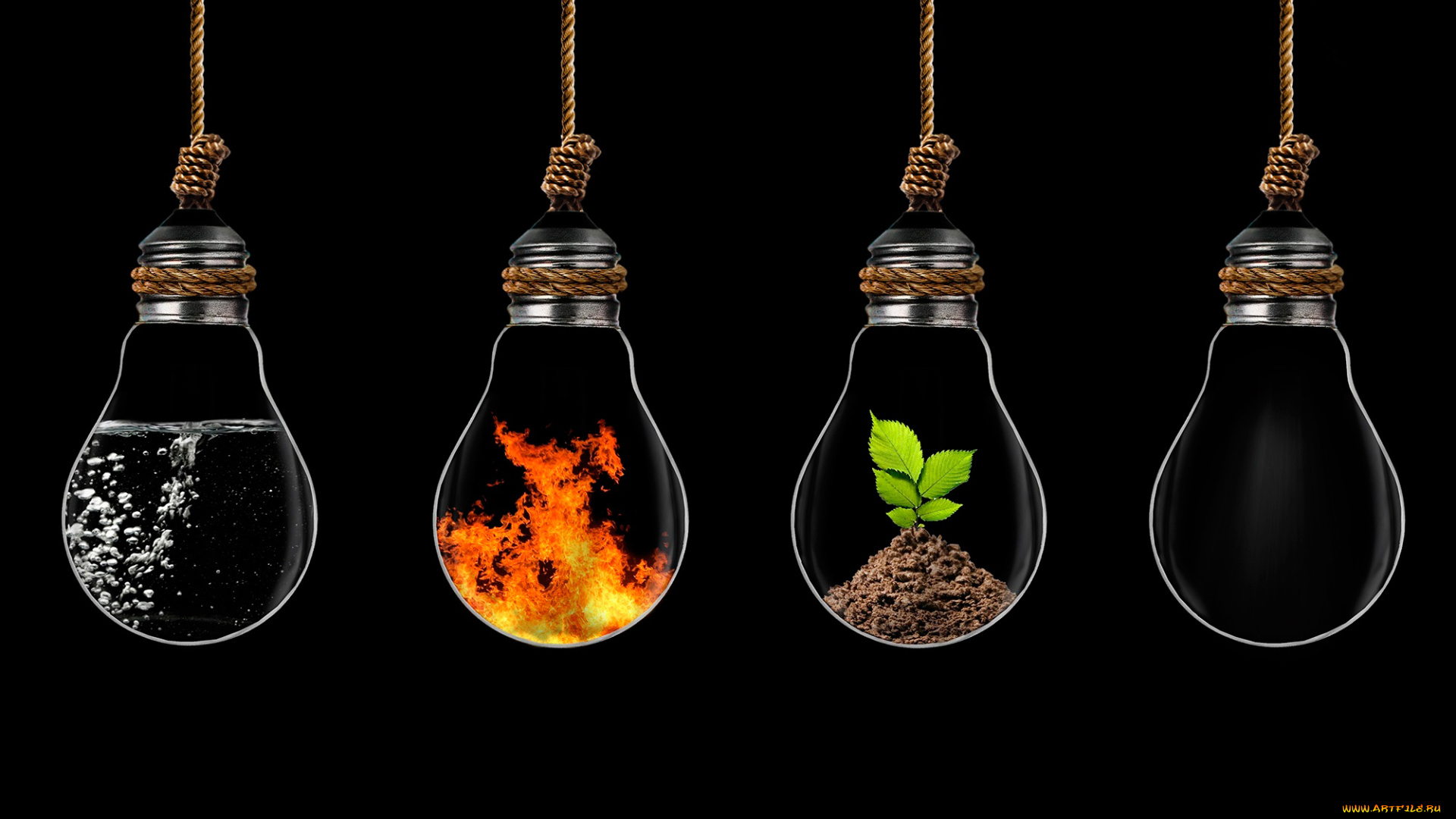 разное, компьютерный, дизайн, лампочки, стихии, вода, земля, огонь, воздух