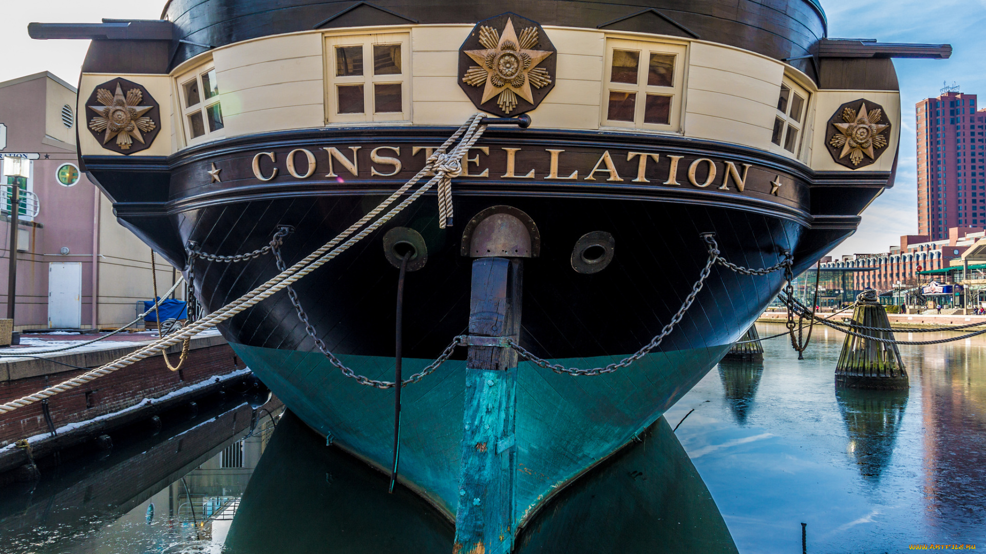 uss, constellation, корабли, парусники, причал, пирс, парусник, корма, швартовы