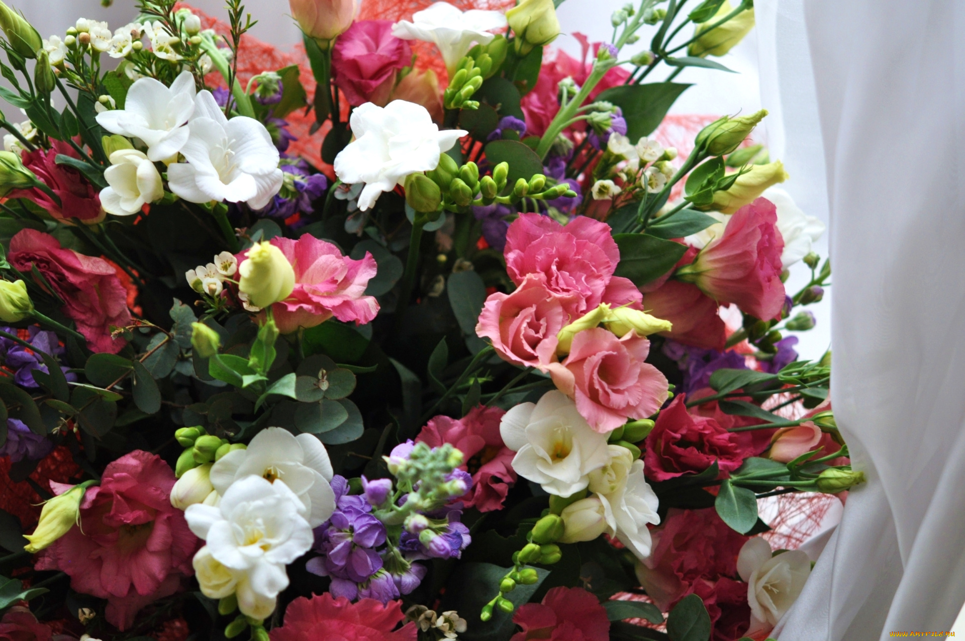 цветы, букеты, , композиции, левкой, эустома, фрезия