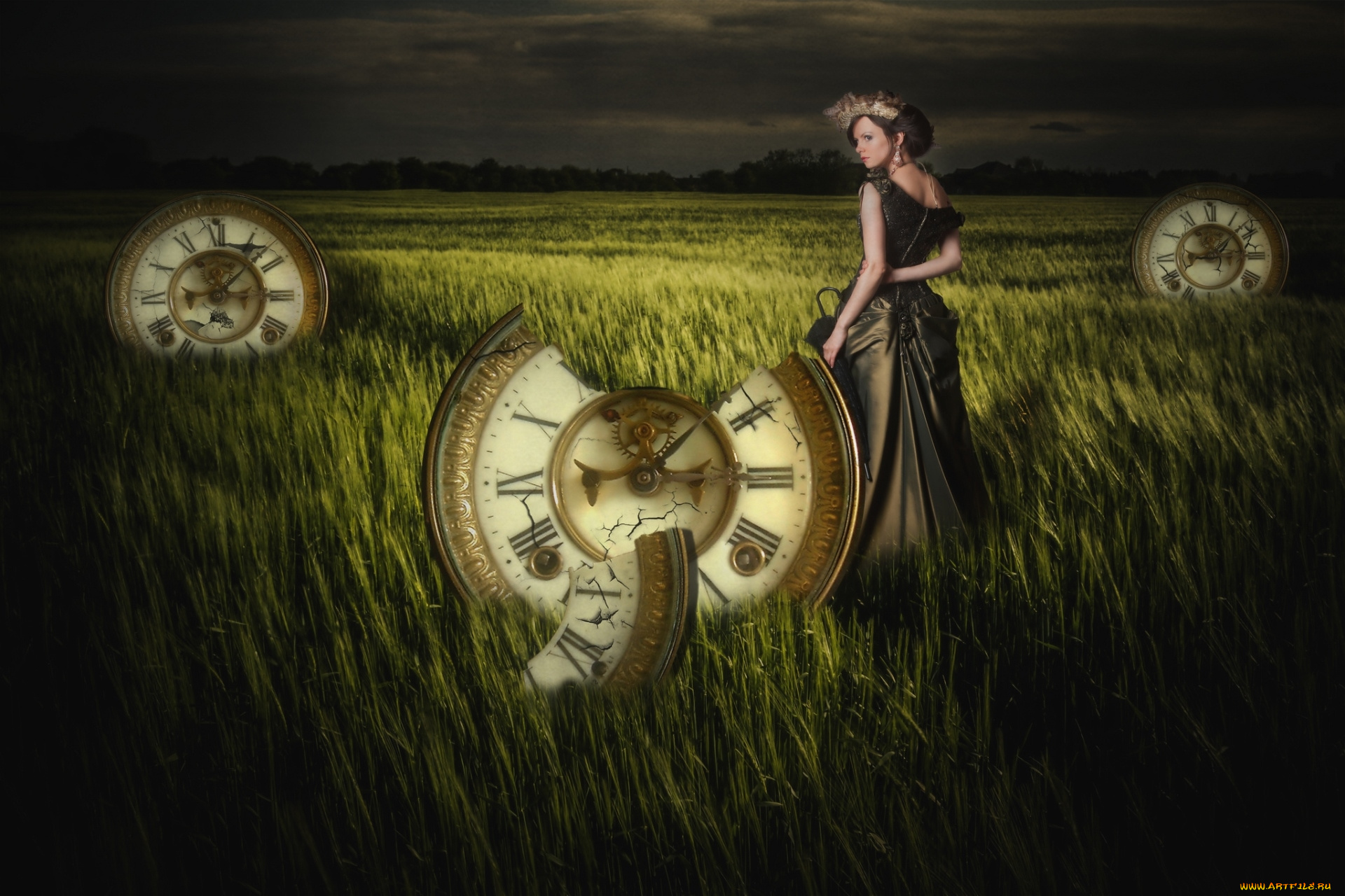 фэнтези, фотоарт, девушка, часы