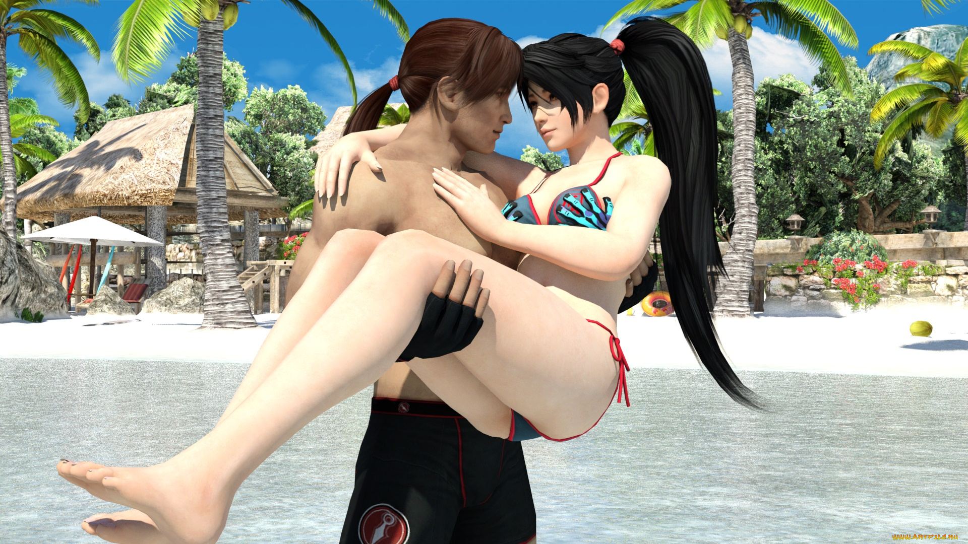 3д, графика, аниме, , anime, девушка, парень, фон, взгляд