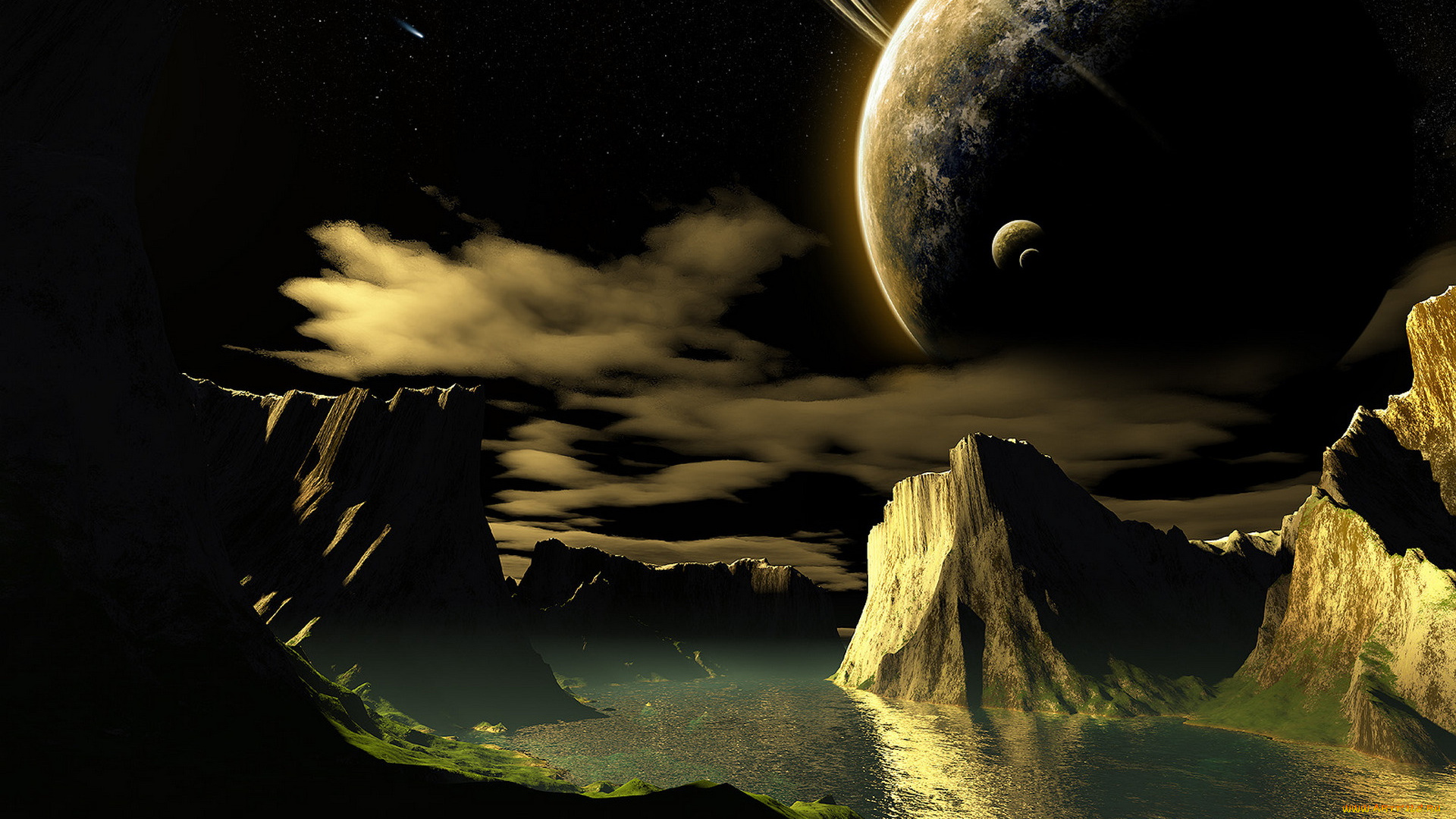 3д, графика, атмосфера, настроение, , atmosphere, , , mood, , поверхность, река, горы, планета