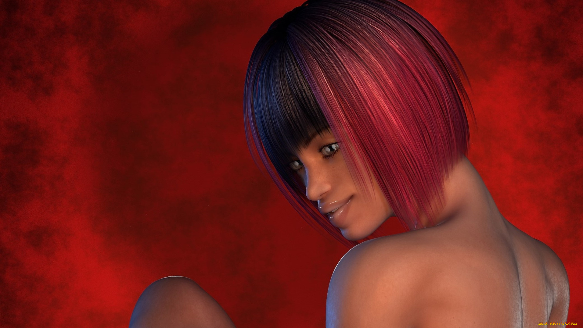 3д, графика, портрет, , portraits, взгляд, рыжая, фон, девушка