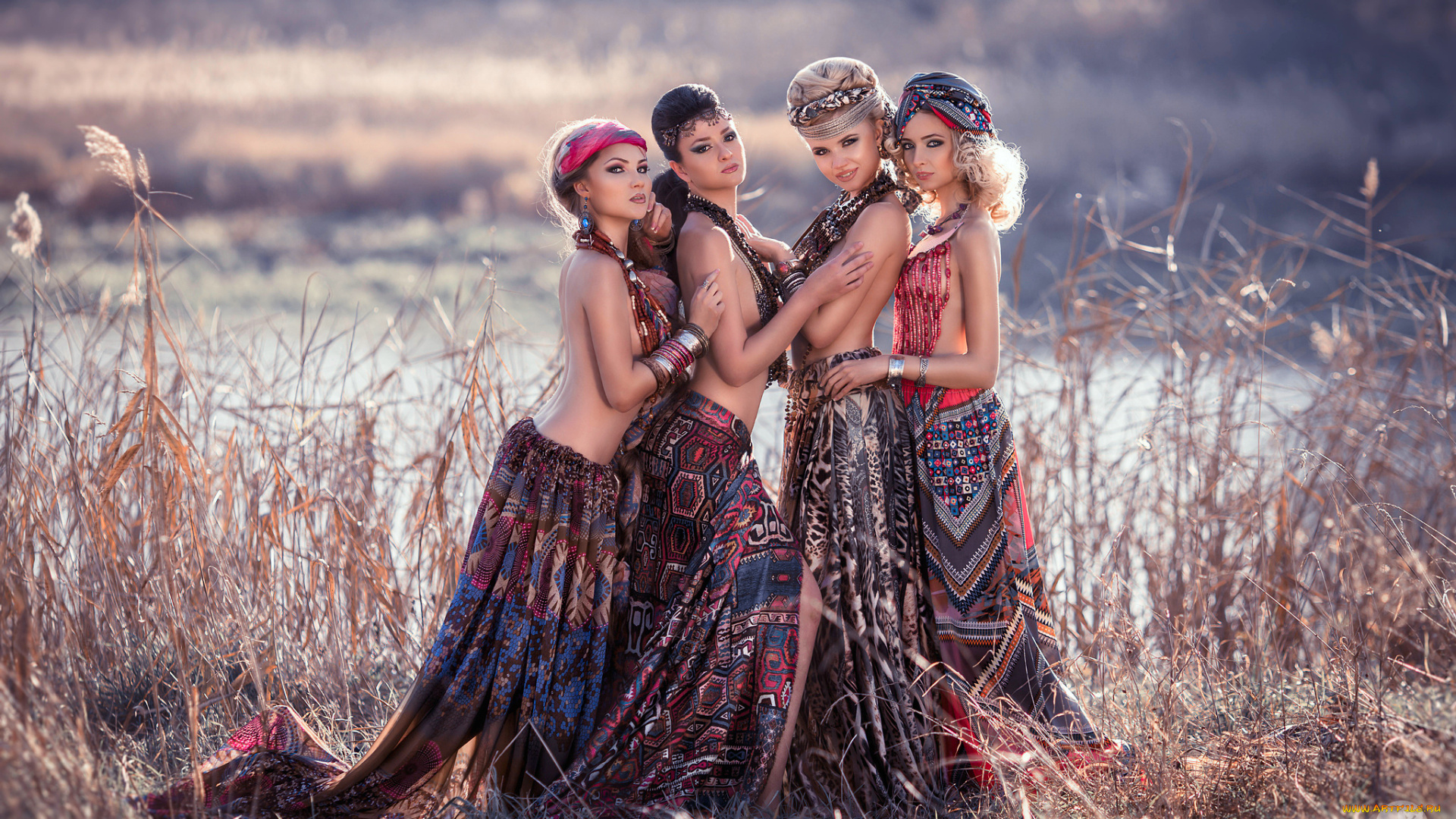 девушки, -unsort, , группа, девушек, четыре, почти, гарем, брюнетка, блондинки