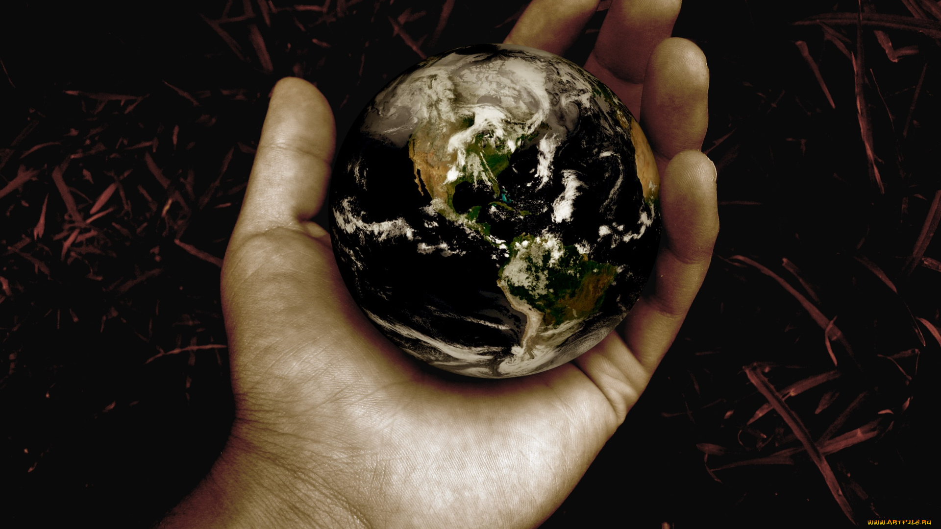 разное, компьютерный, дизайн, шар, планета, земля, рука