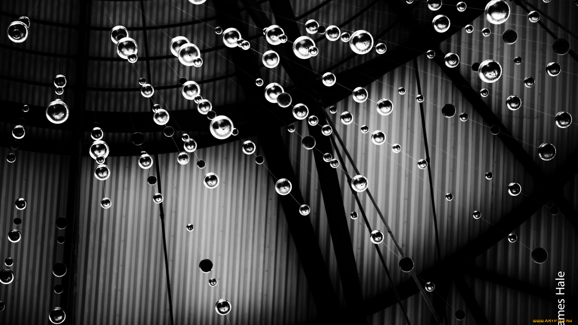 разное, осветительные, приборы, нити, люстра, фото, чёрно-белое, макро, шарики