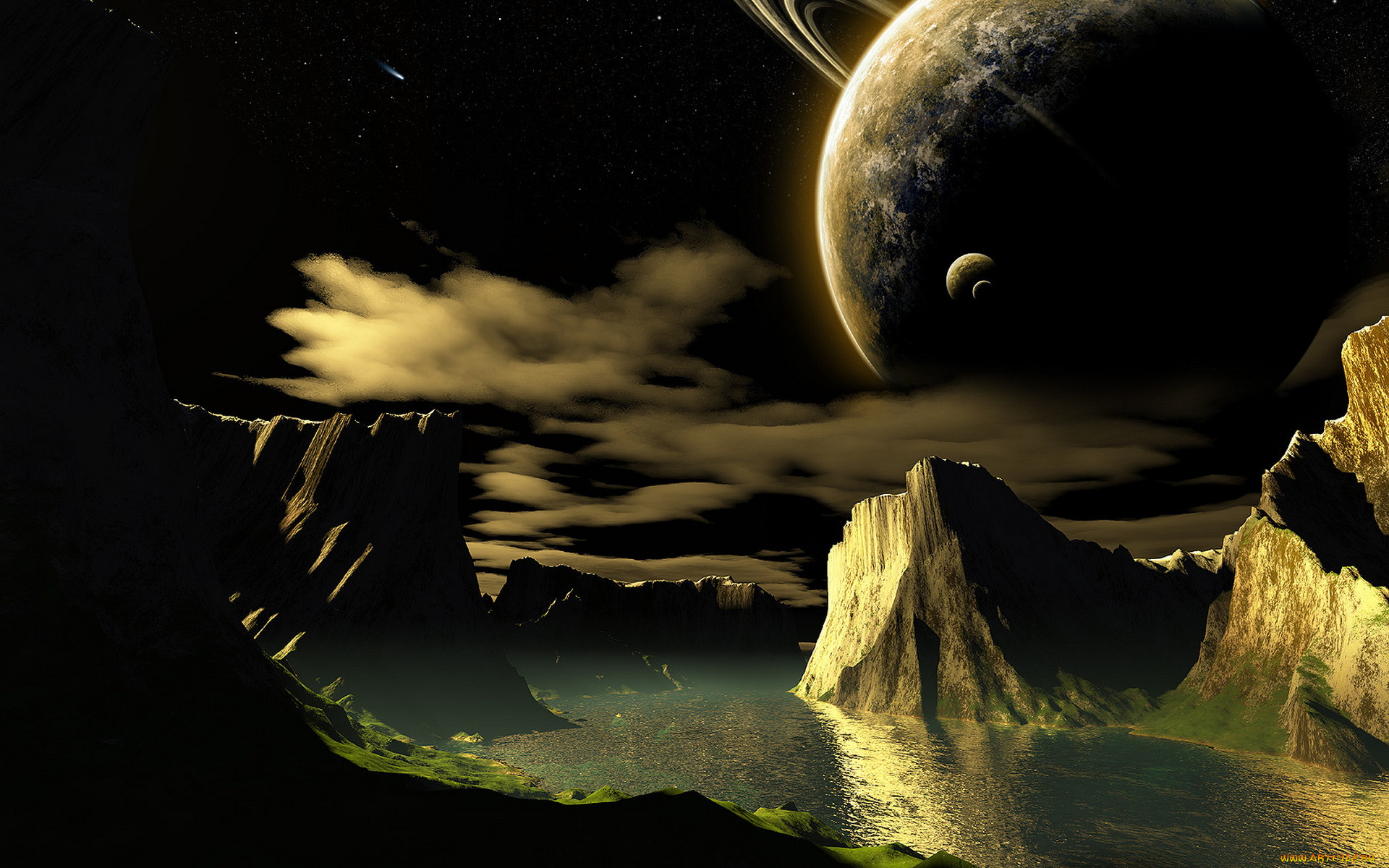 3д, графика, атмосфера, настроение, , atmosphere, , , mood, , поверхность, река, горы, планета