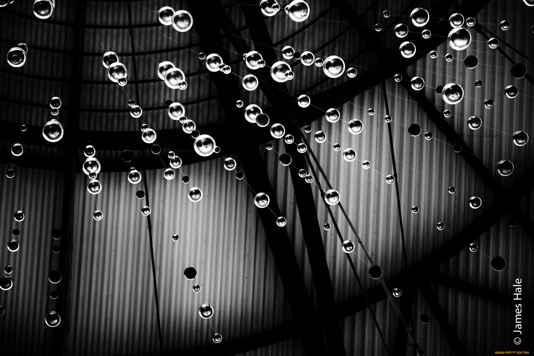 разное, осветительные, приборы, нити, люстра, фото, чёрно-белое, макро, шарики