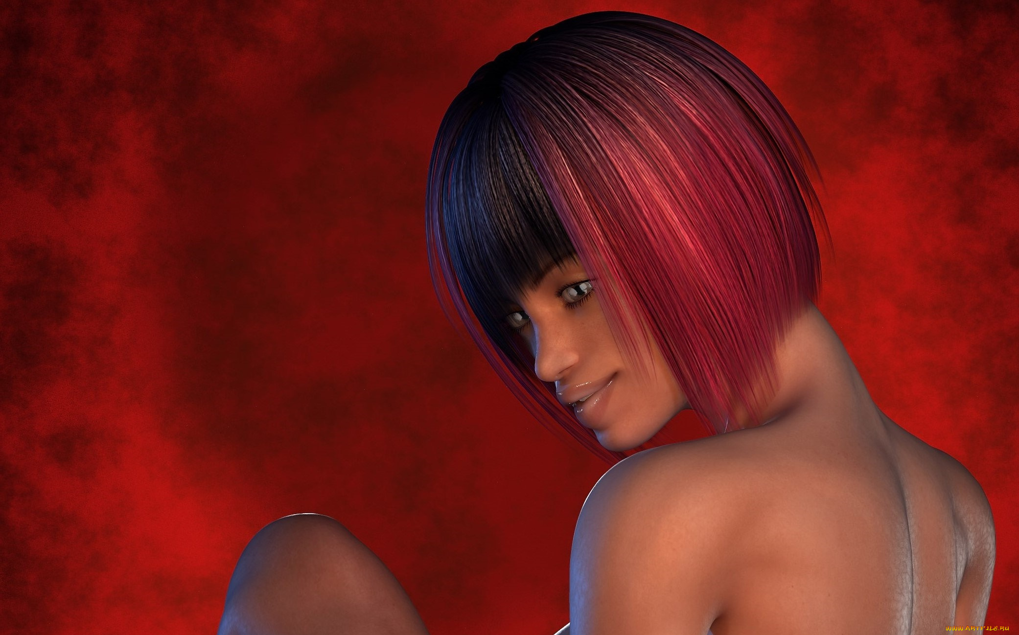 3д, графика, портрет, , portraits, взгляд, рыжая, фон, девушка