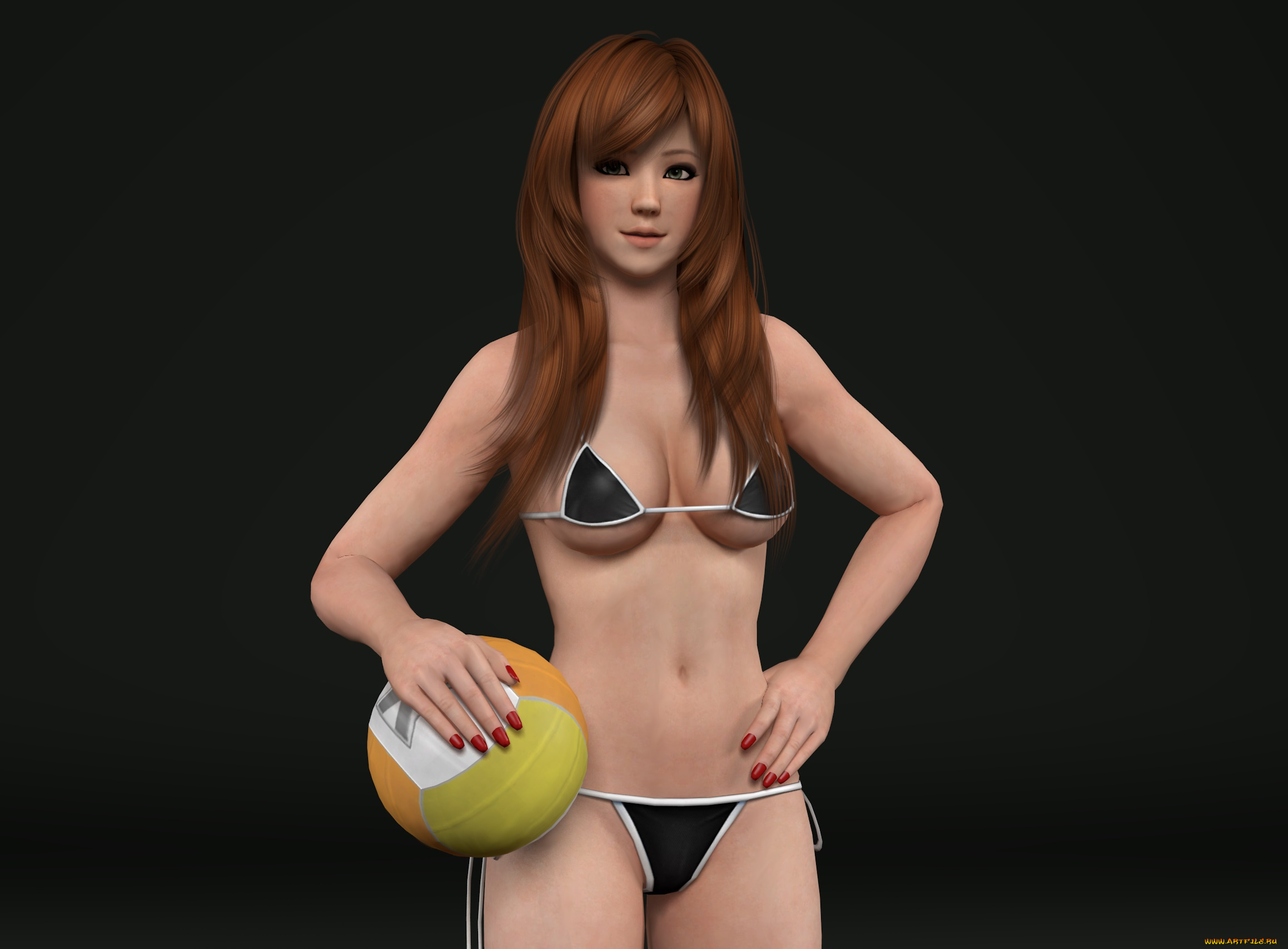 3д, графика, аниме, , anime, фон, взгляд, девушка, мяч