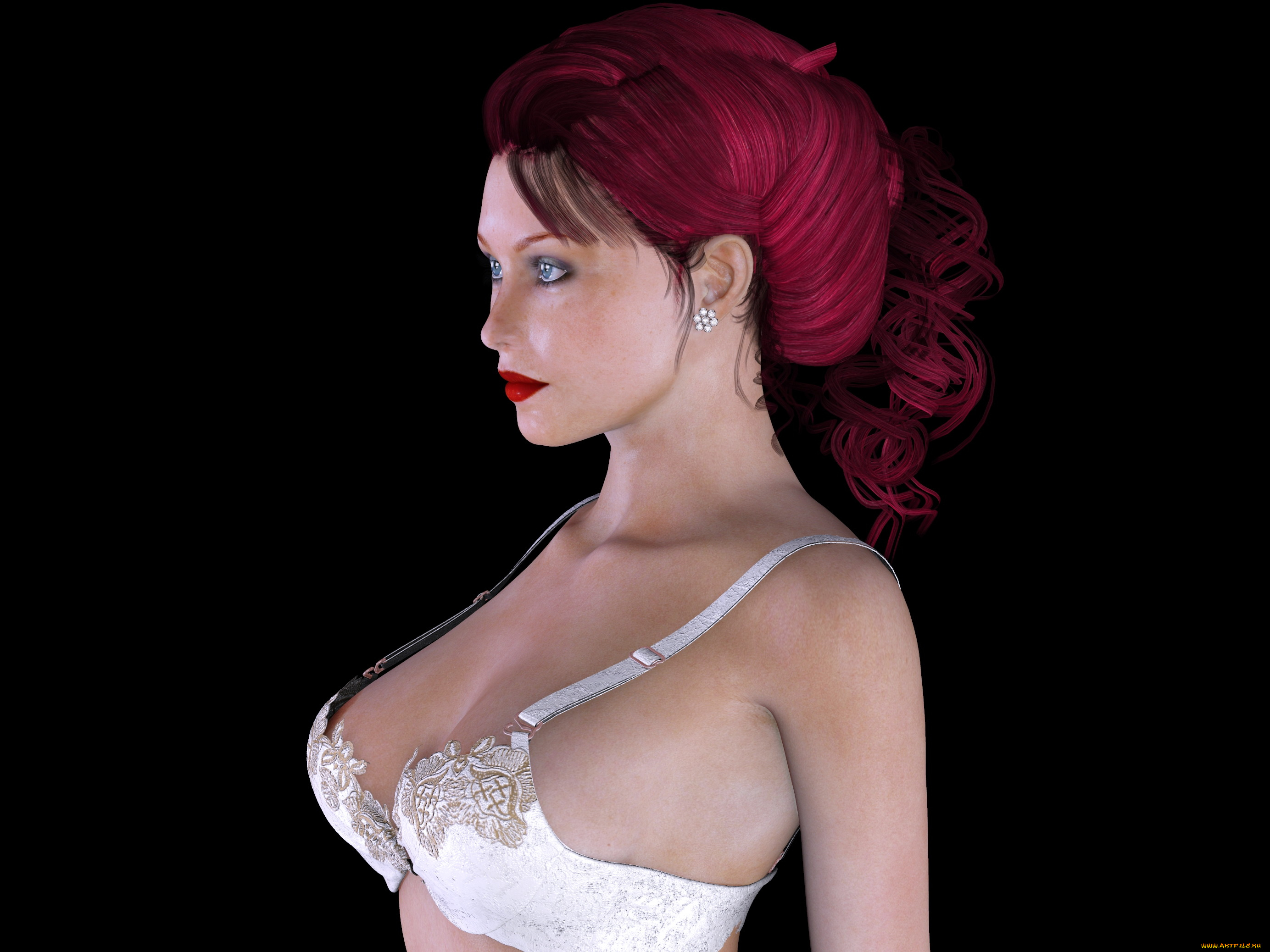 3д, графика, люди, , people, рыжая, фон, взгляд, девушка