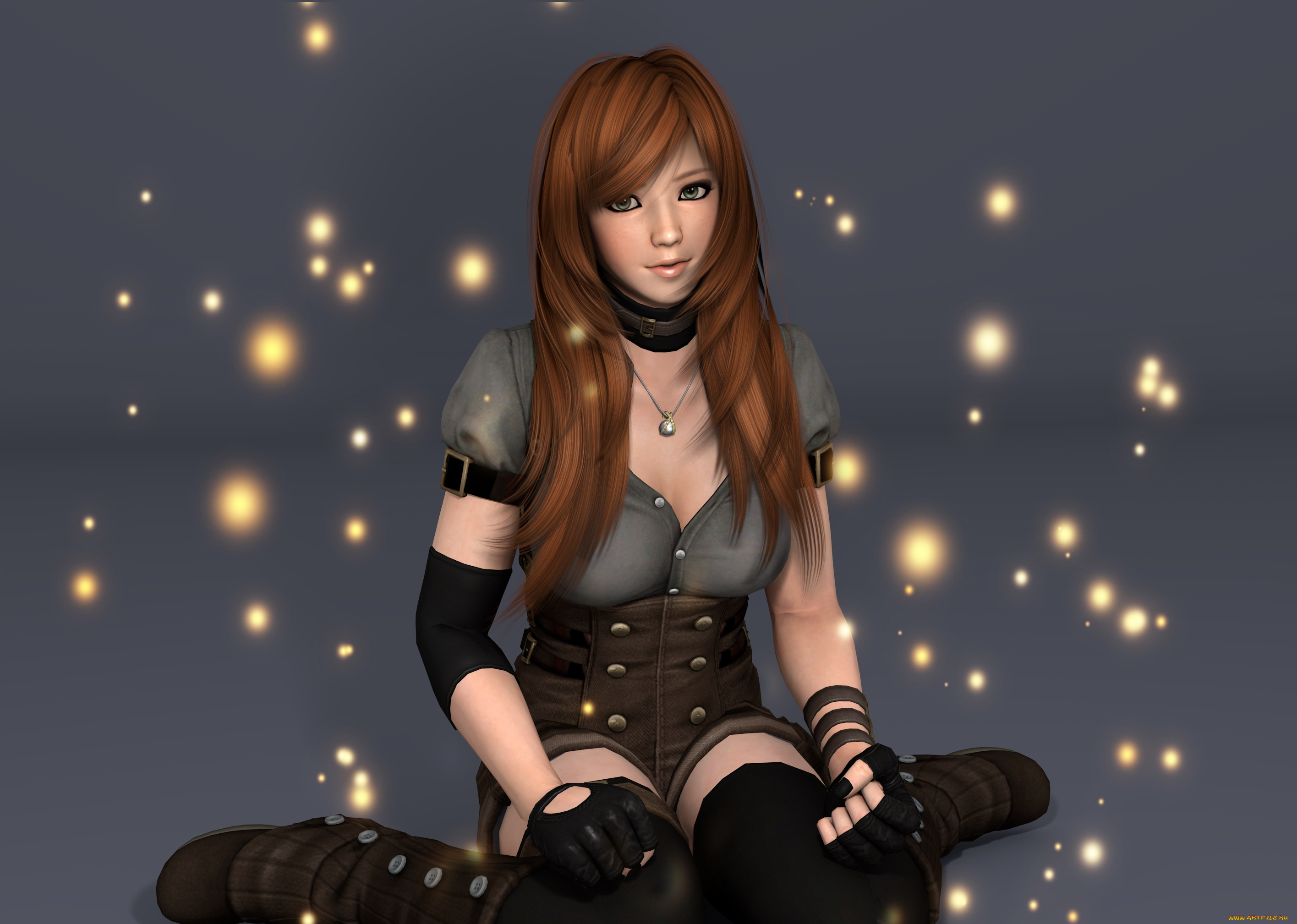 3д, графика, аниме, , anime, фон, взгляд, девушка