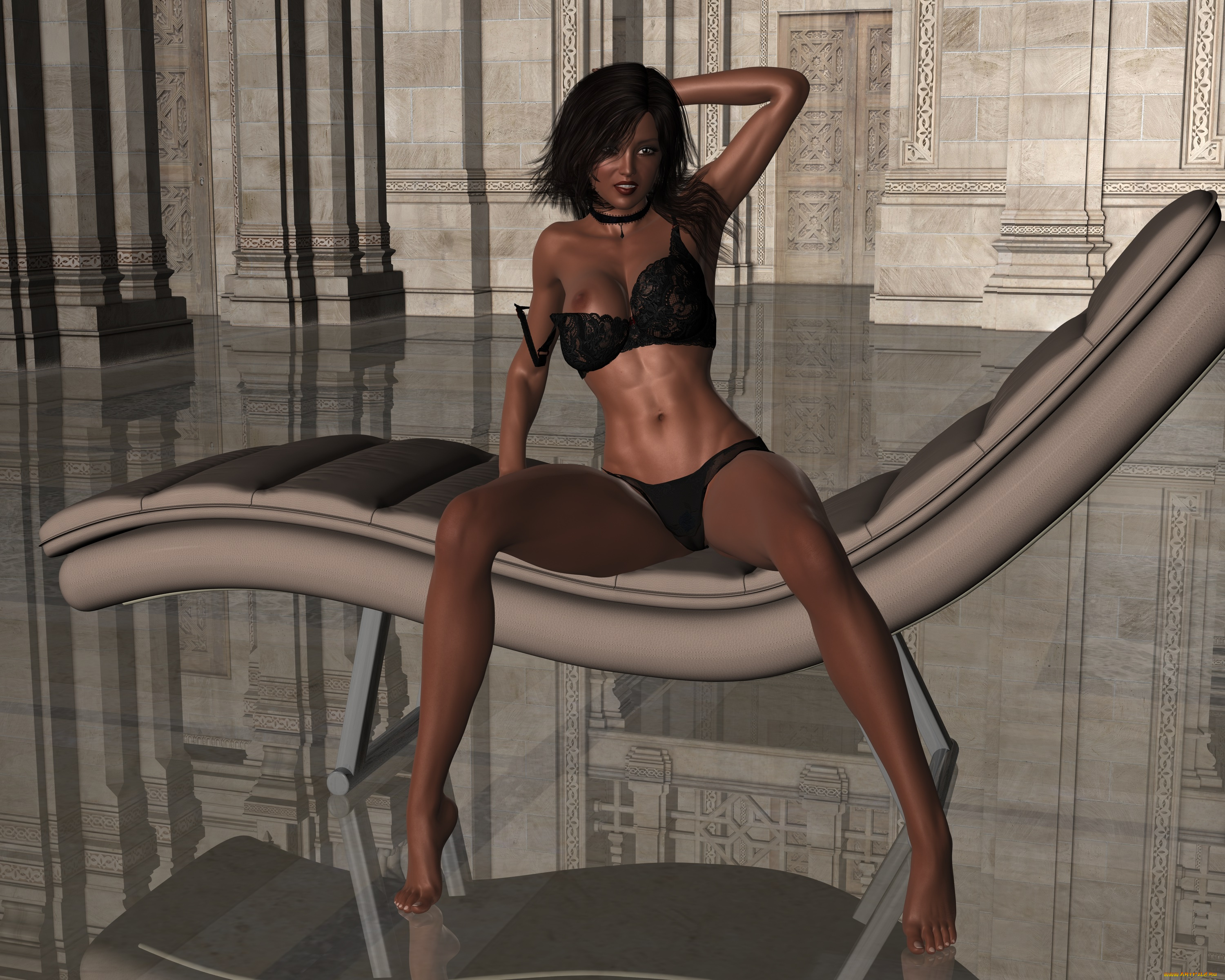 3д, графика, люди, , people, фон, взгляд, девушка, шезлонг