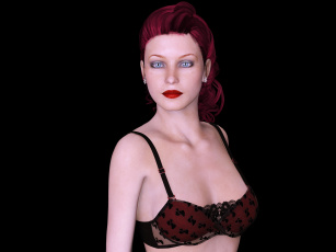 Картинка 3д+графика люди+ people девушка взгляд фон рыжая