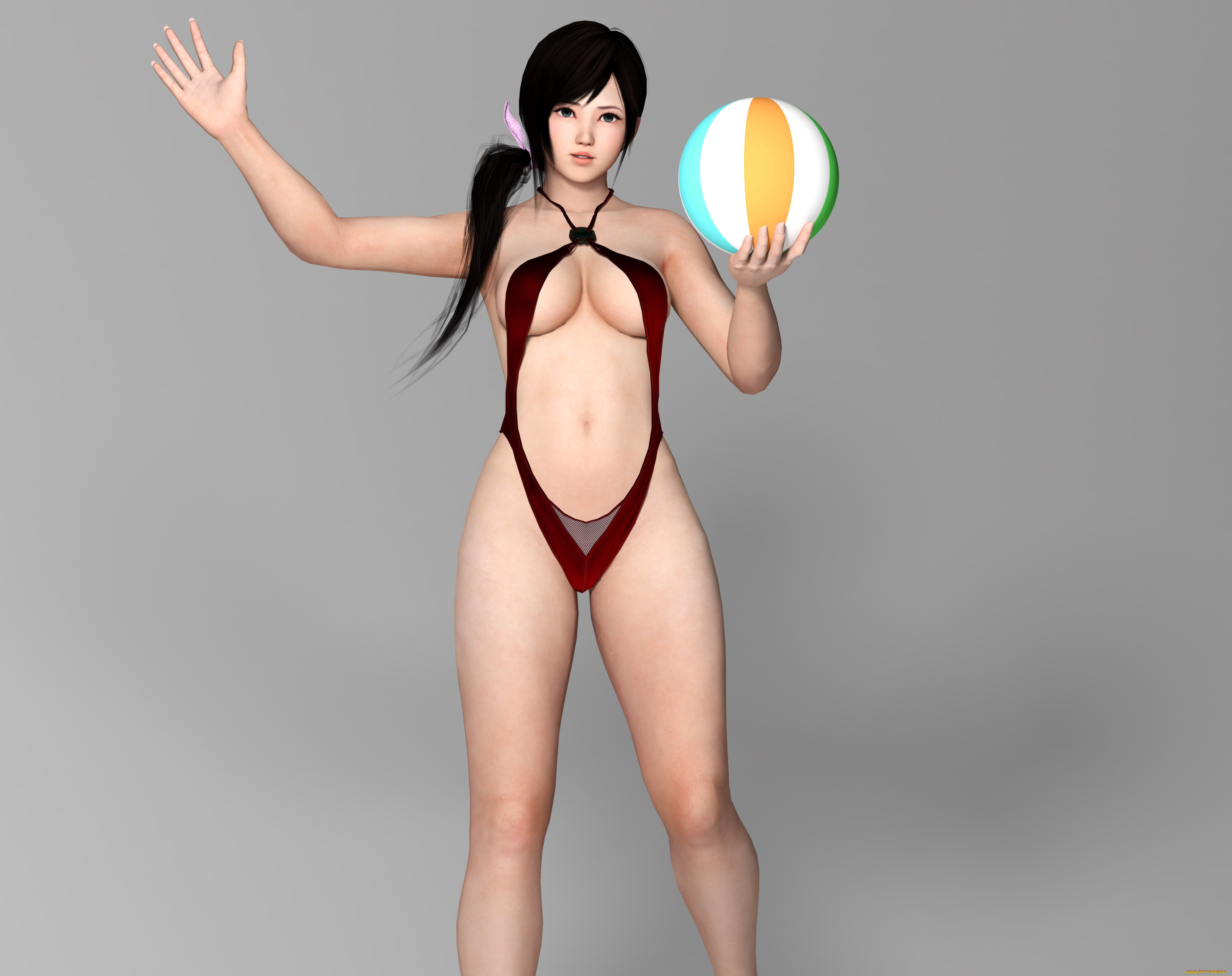 3д, графика, аниме, , anime, взгляд, мяч, фон, девушка