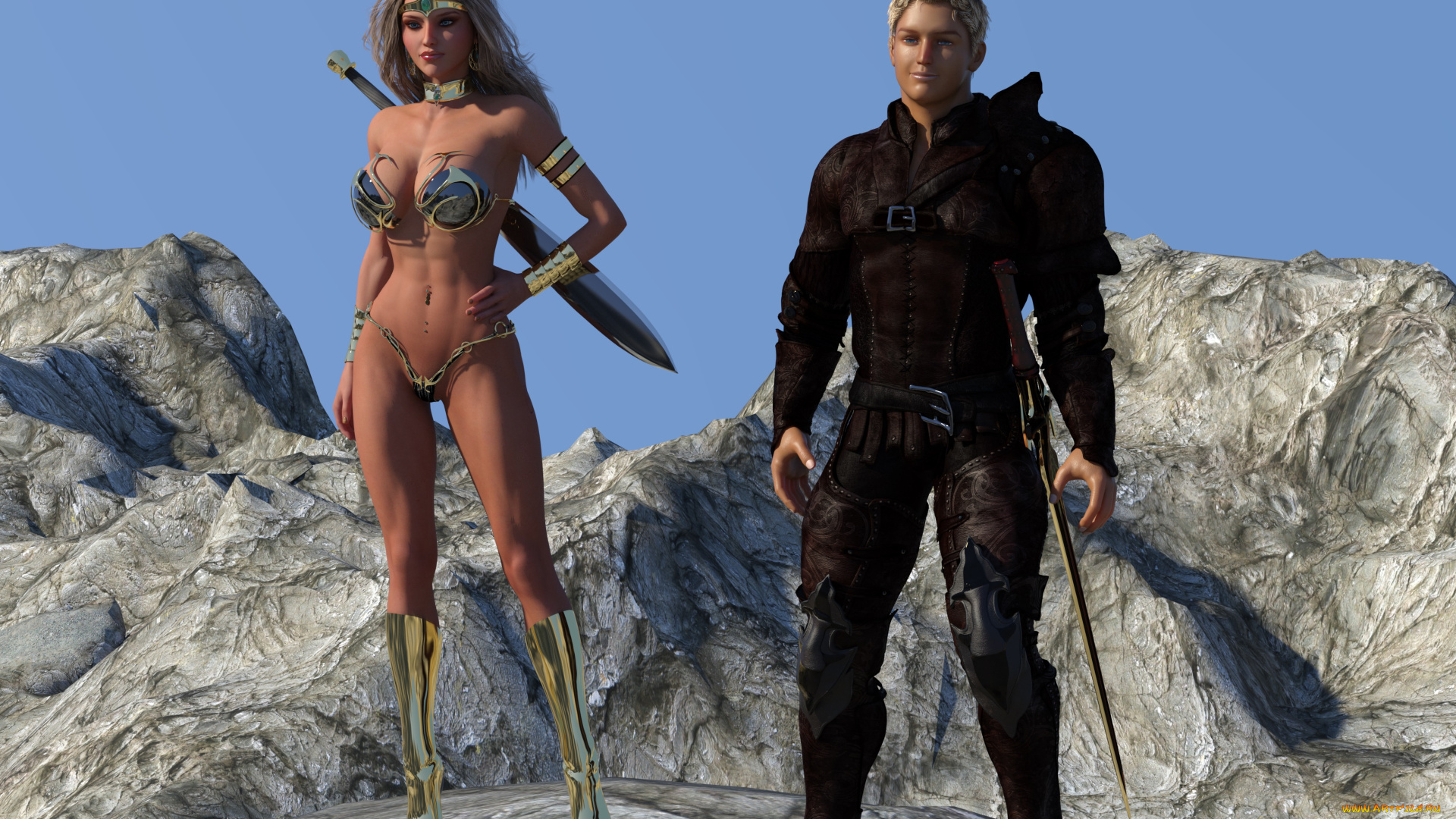 3д, графика, амазонки, , amazon, оружие, фон, взгляд, девушка, мужчина