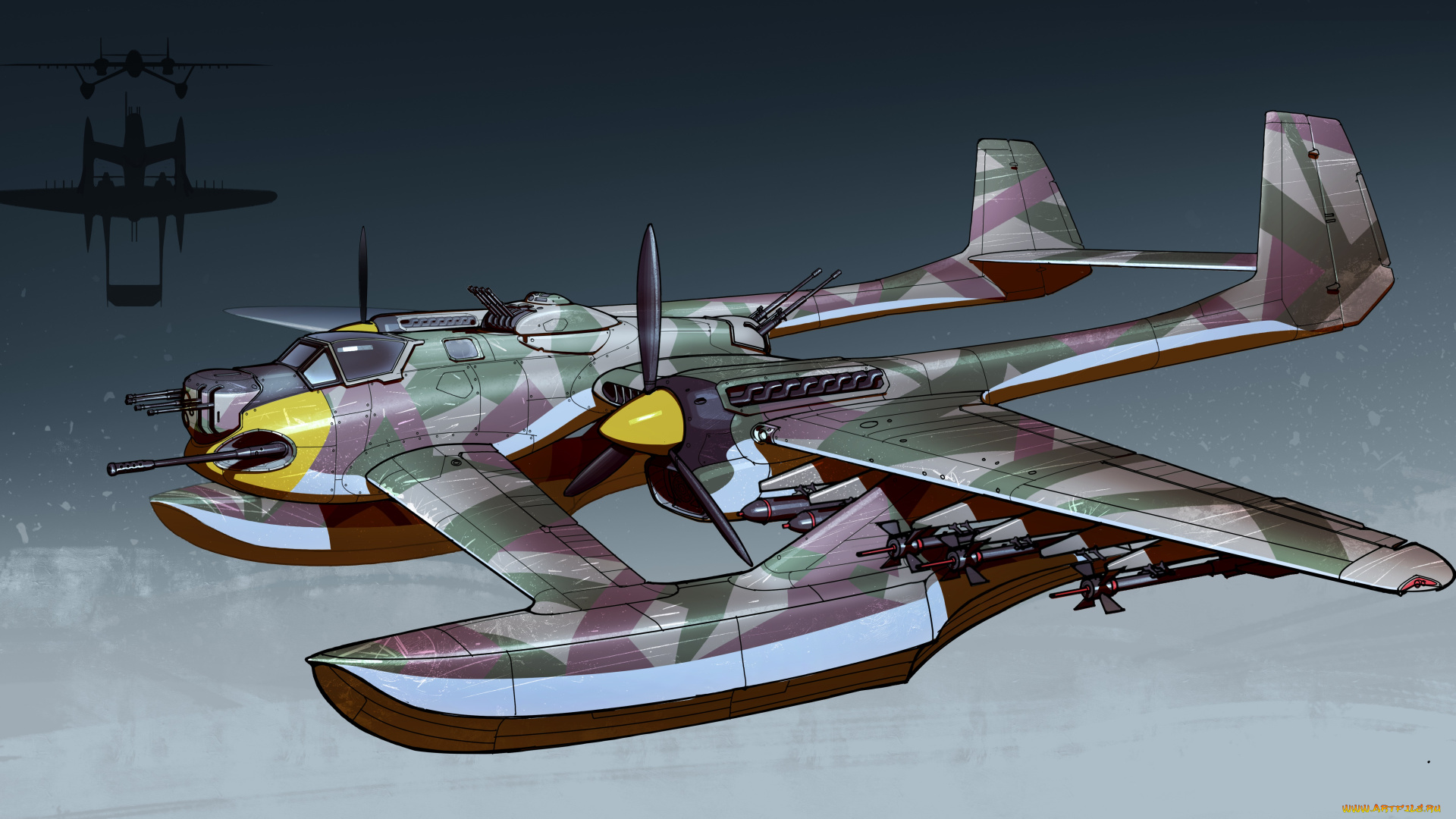 рисованное, авиация, полет, самолет