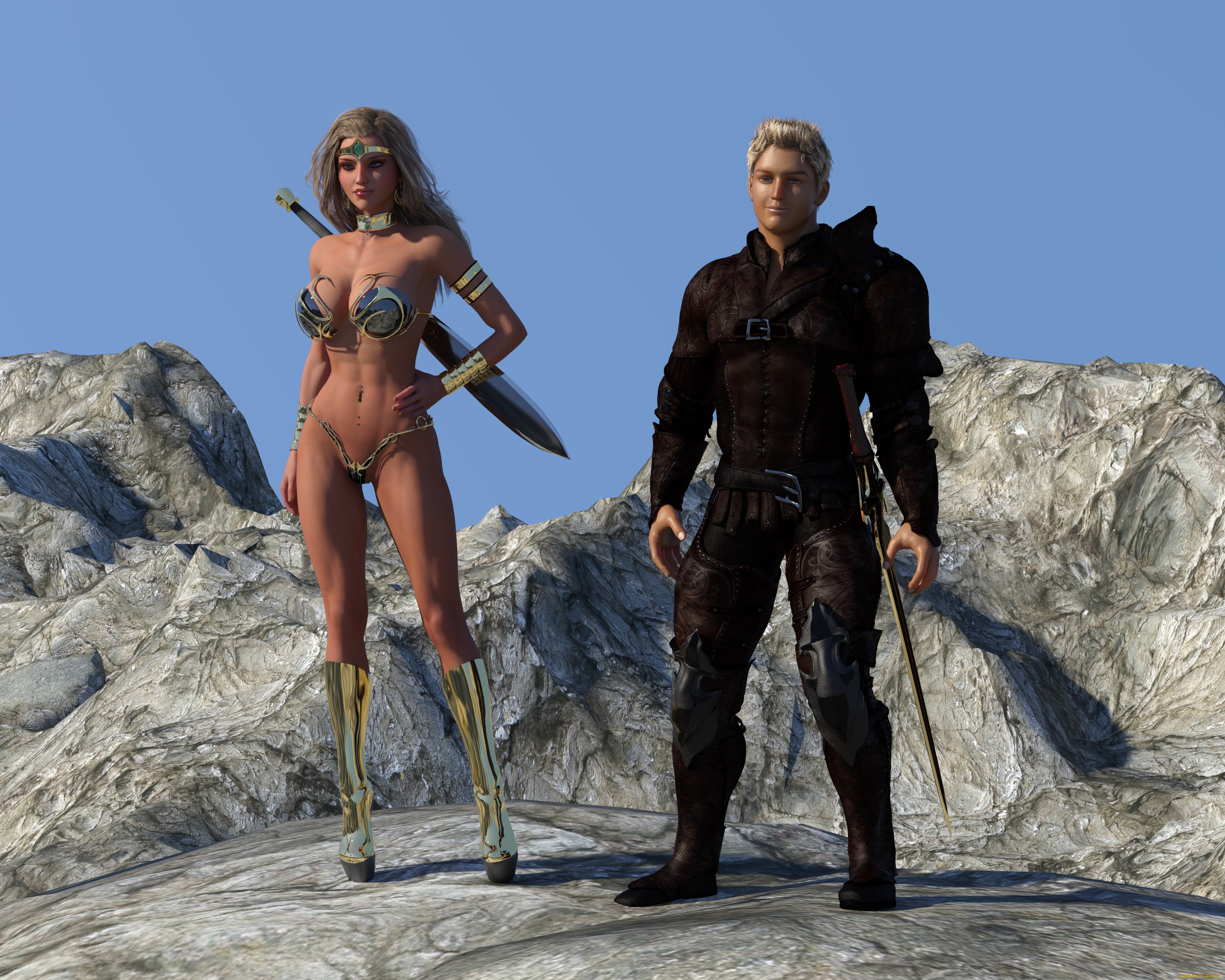 3д, графика, амазонки, , amazon, оружие, фон, взгляд, девушка, мужчина