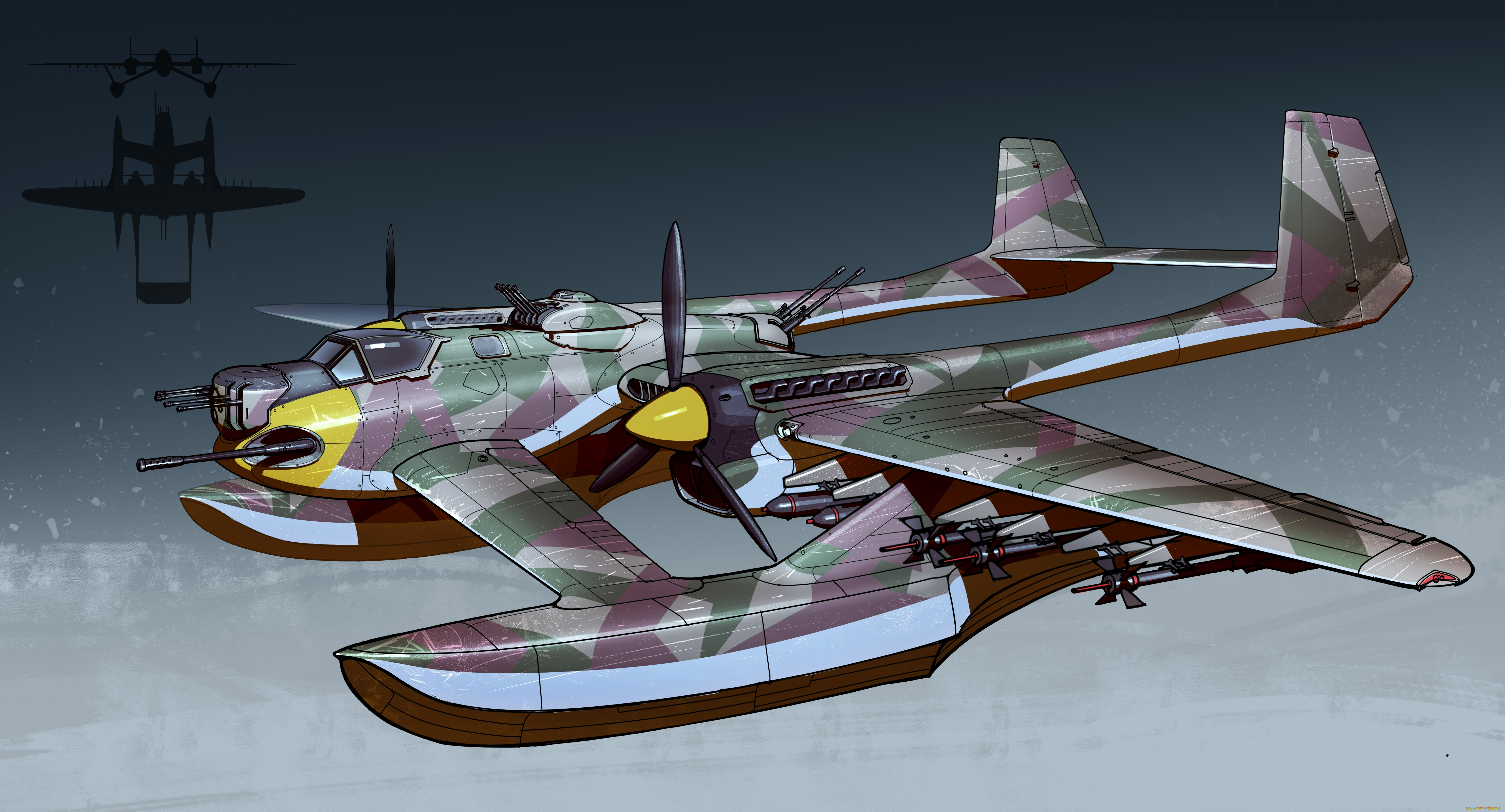 рисованное, авиация, полет, самолет