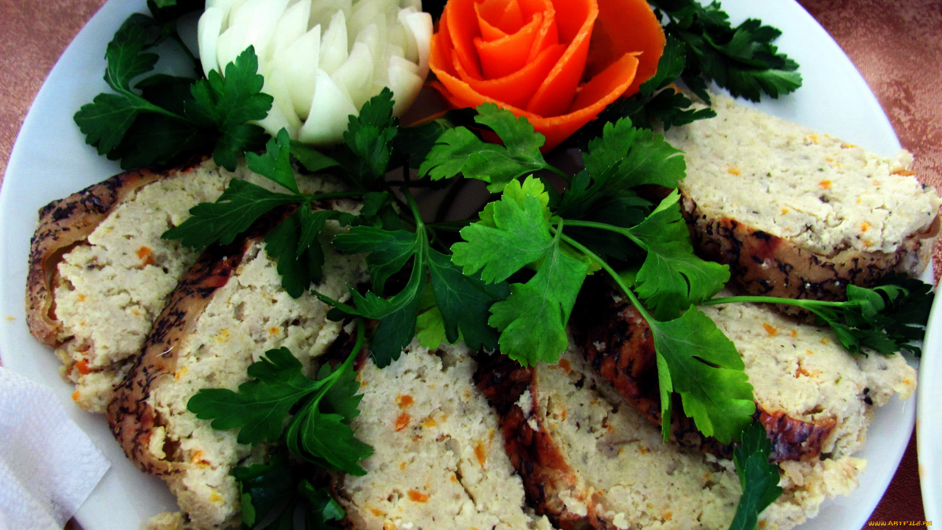 еда, рыбные, блюда, , с, морепродуктами, фаршированная, щука, зелень