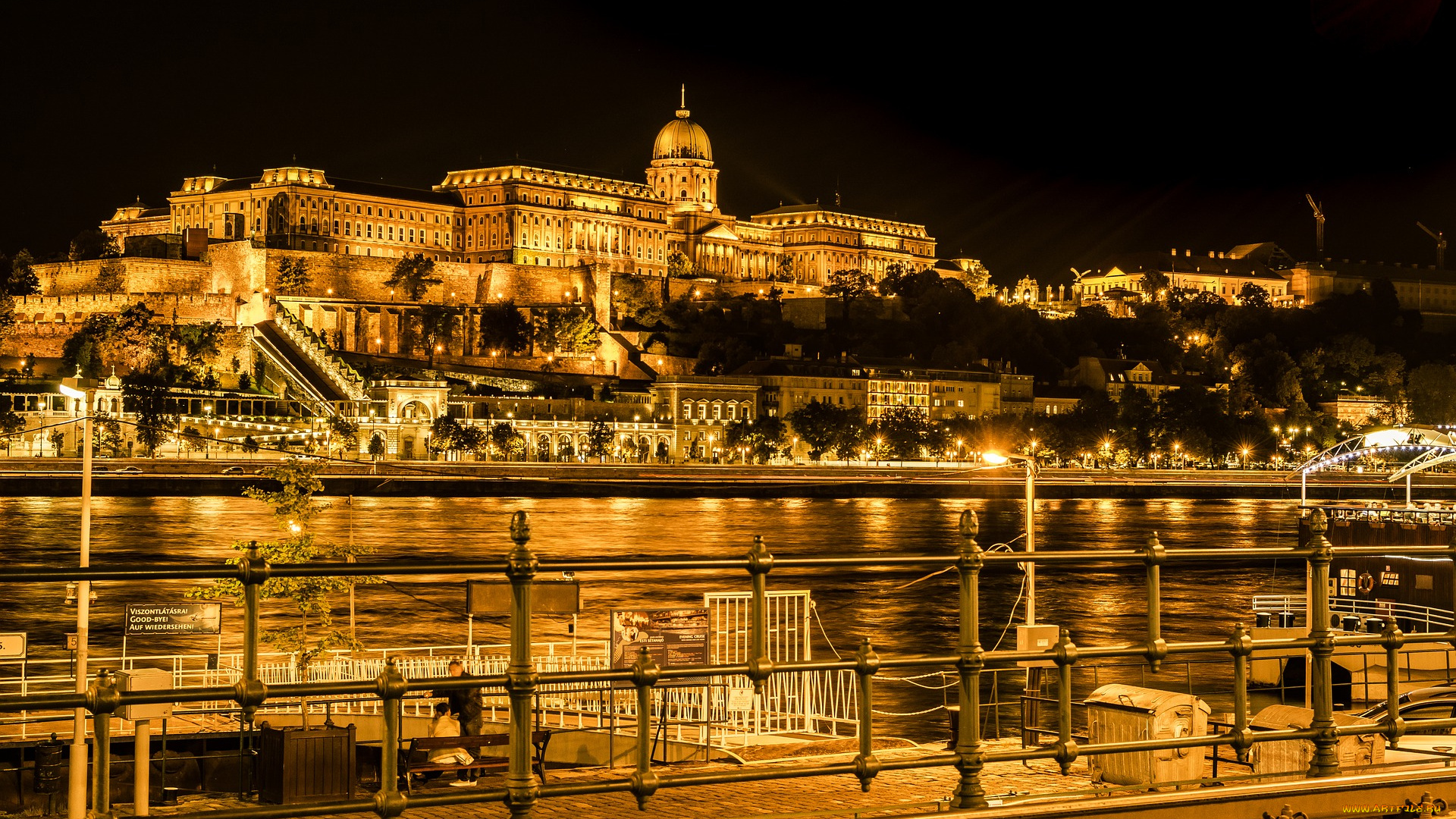 города, -, огни, ночного, города, здание, город