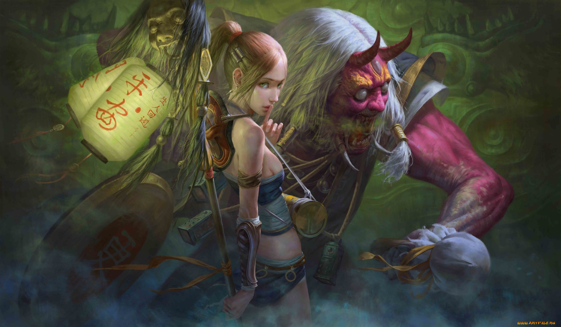 фэнтези, красавицы, и, чудовища, looking, at, viewer, girl, demons