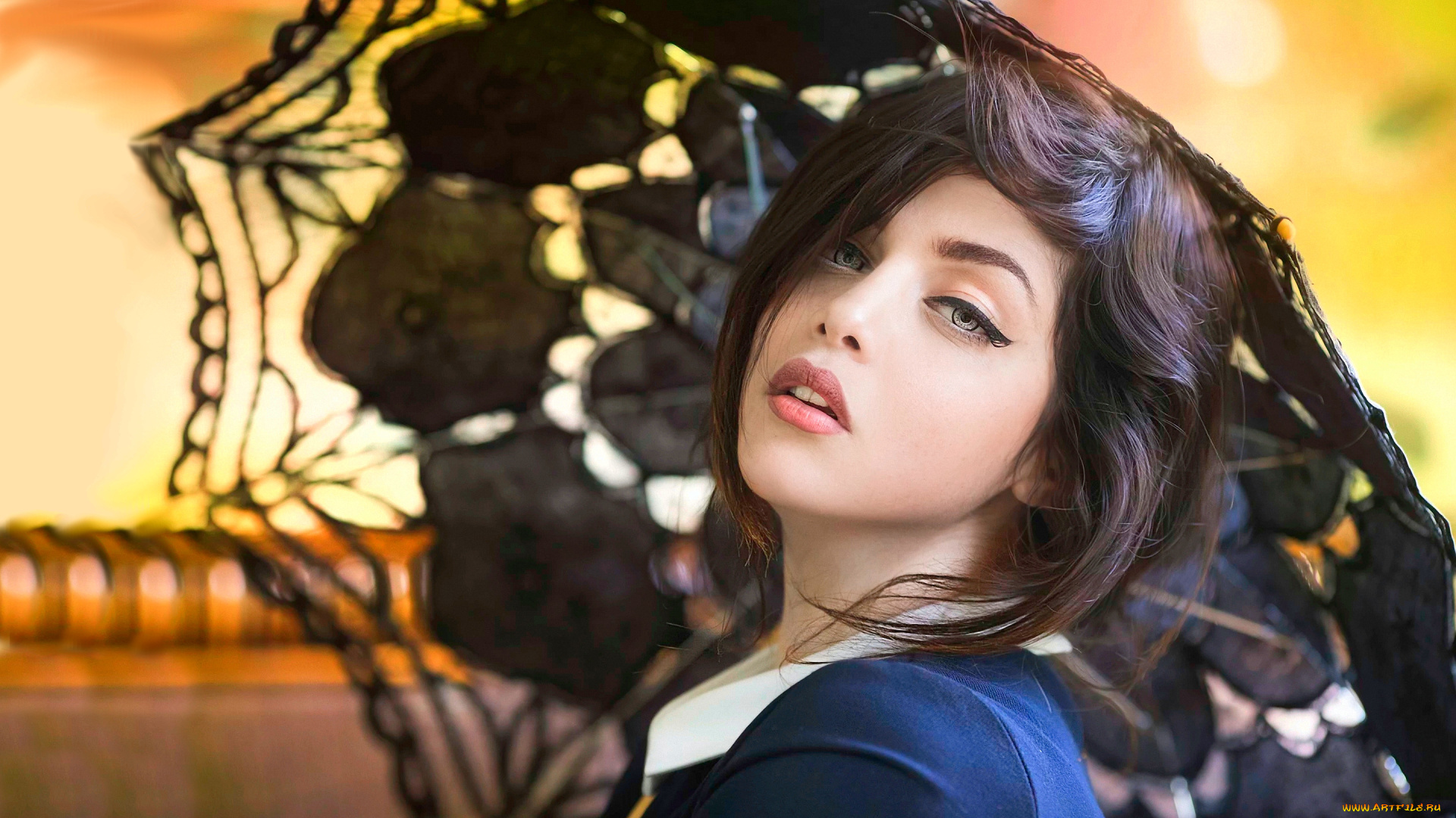 девушки, -unsort, , лица, , портреты, взгляд, светлый, фон, зонтик