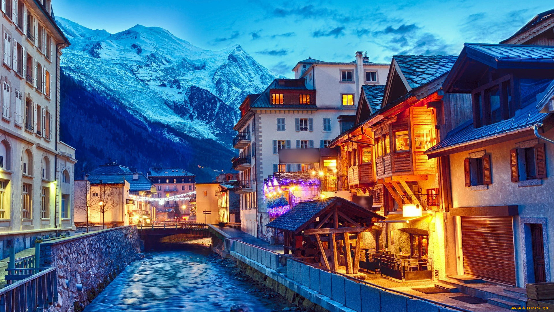 chamonix, mont, blanc, france, города, -, огни, ночного, города, chamonix, mont, blanc