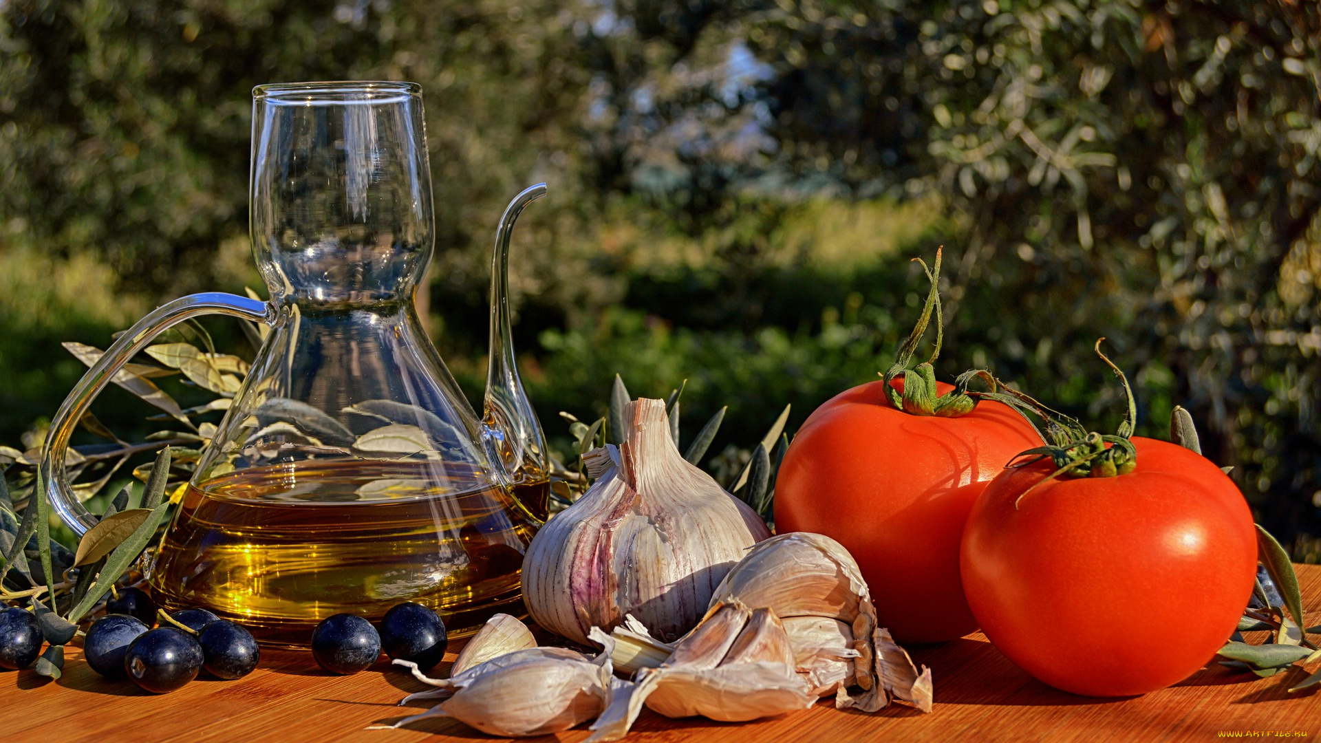 еда, разное, натюрморт, овощи, масло, здоровый, кухня, чеснок, помидоры, ингредиенты