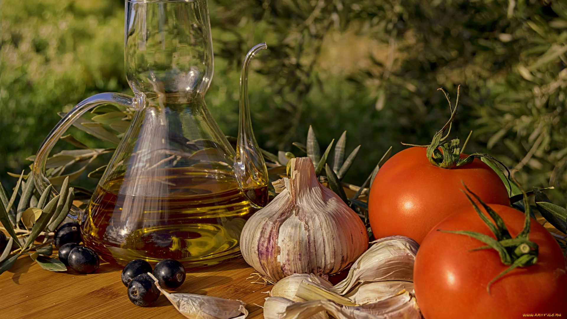 еда, разное, натюрморт, овощи, масло, здоровый, кухня, чеснок, помидоры, ингредиенты