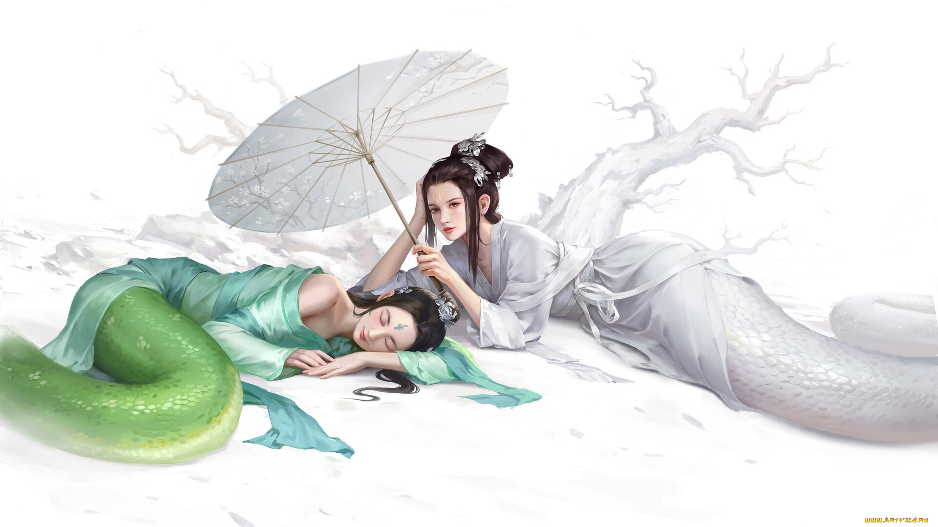 фэнтези, русалки, девушки, зонт