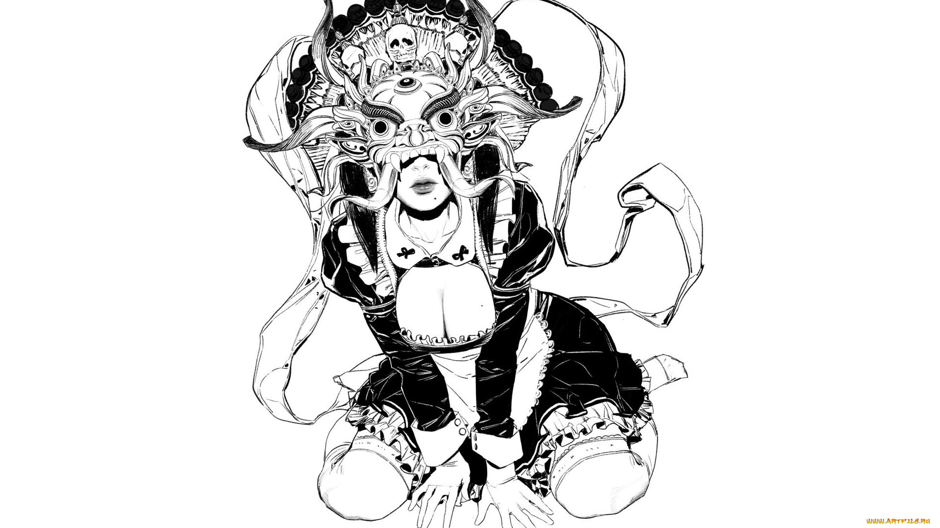 рисованное, люди, девушка, маска