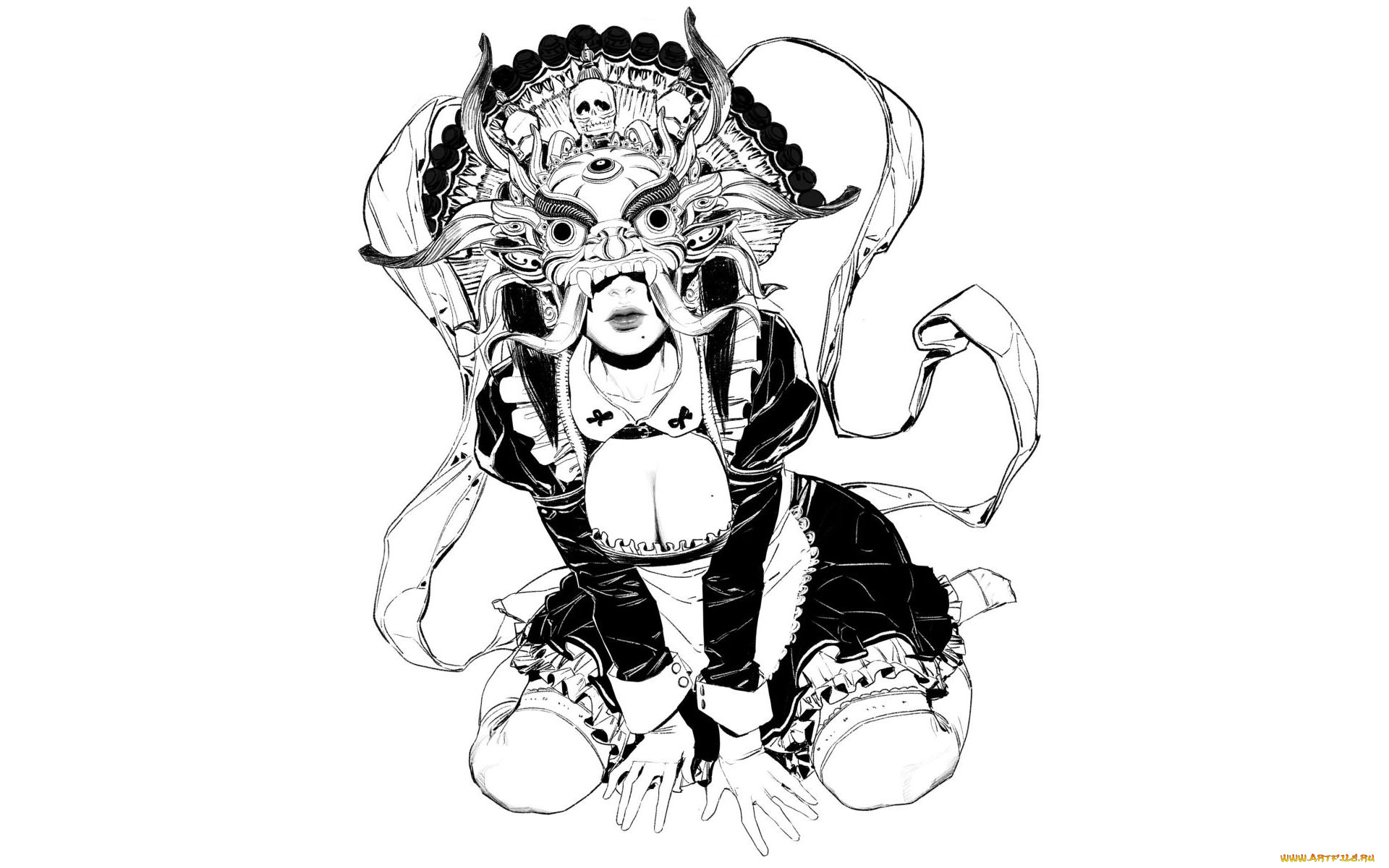 рисованное, люди, девушка, маска