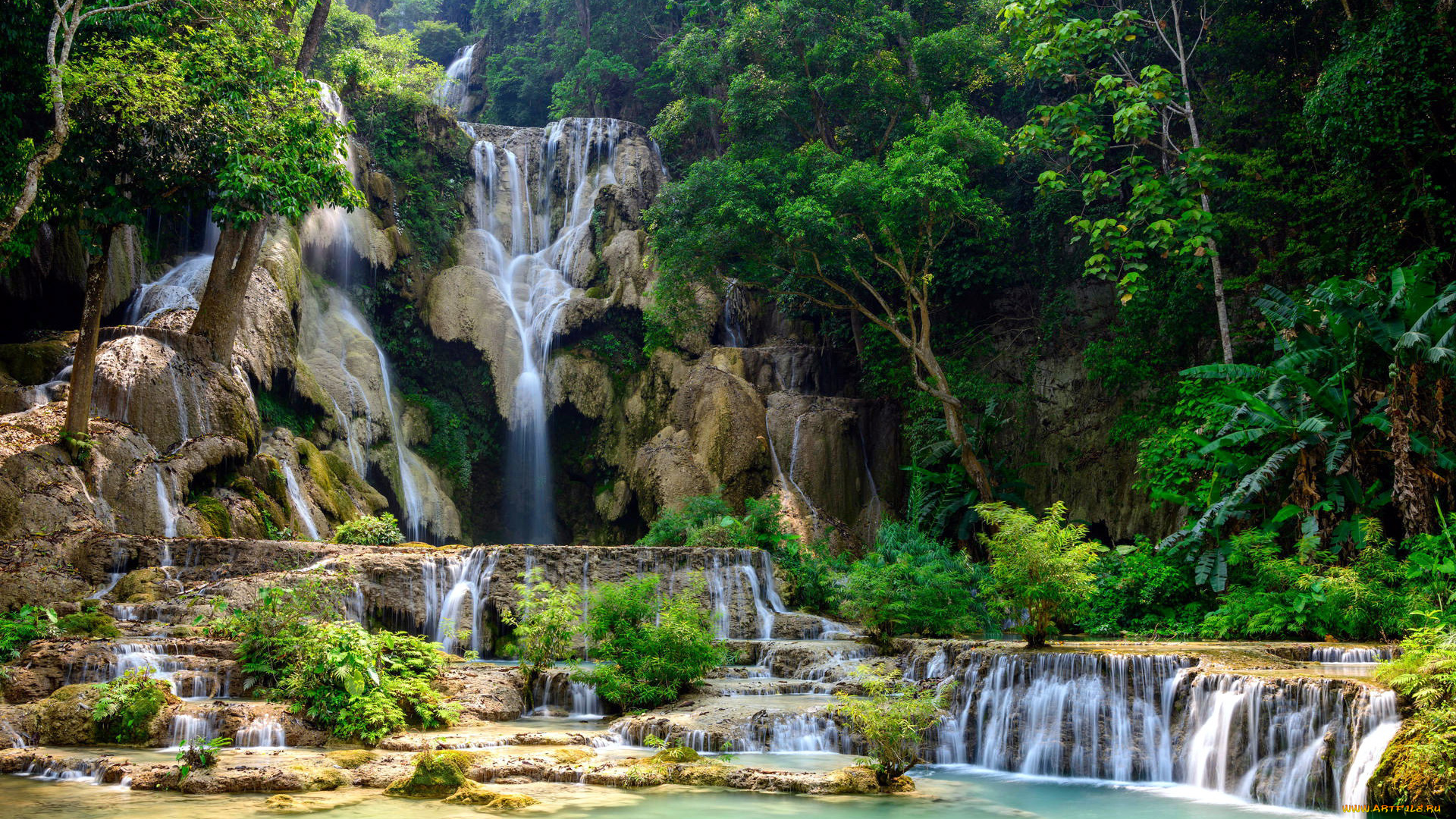 kuang, si, falls, laos, природа, водопады, kuang, si, falls