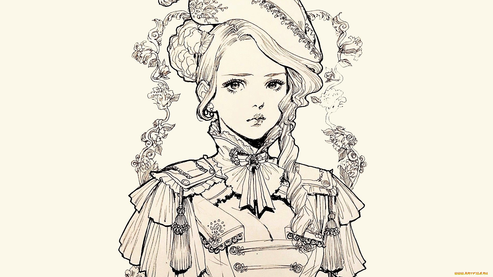 рисованное, люди, дама, наряд, шляпа