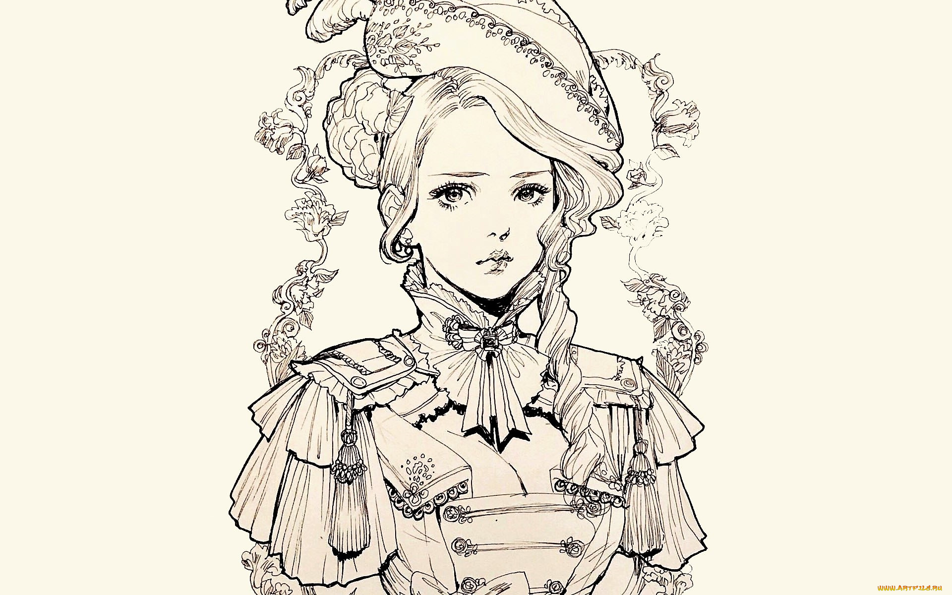 рисованное, люди, дама, наряд, шляпа