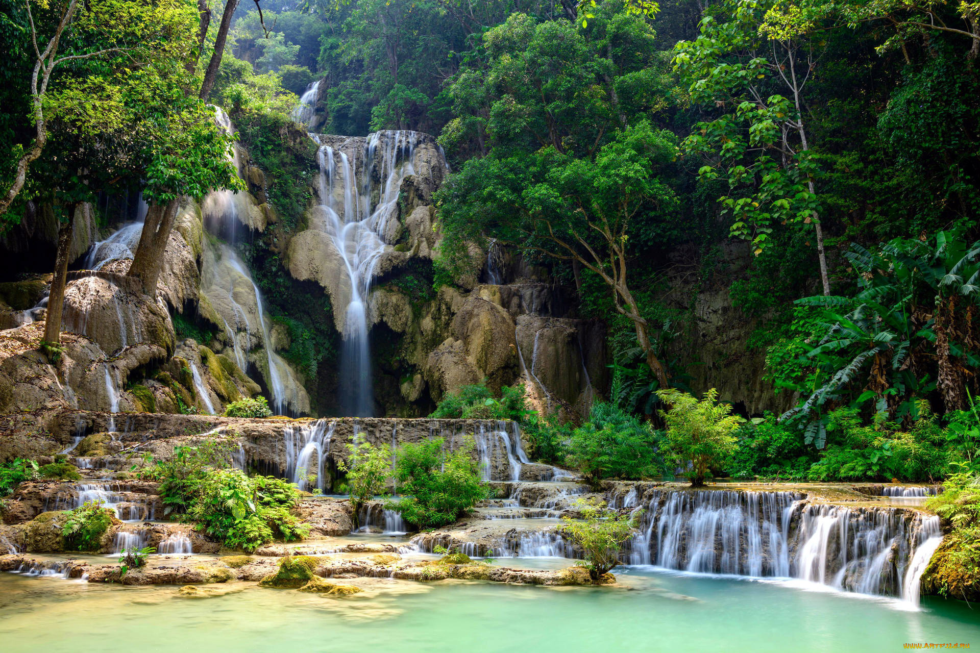 kuang, si, falls, laos, природа, водопады, kuang, si, falls