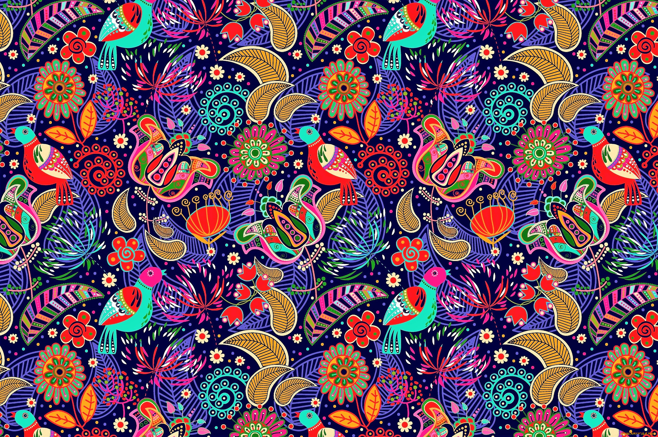 векторная, графика, цветы, , flowers, цветы, птицы, орнамент, узор