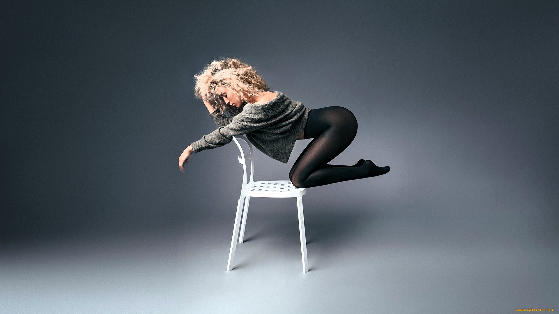 девушки, -, блондинки, , светловолосые, блондинка, кофта, колготки, стул