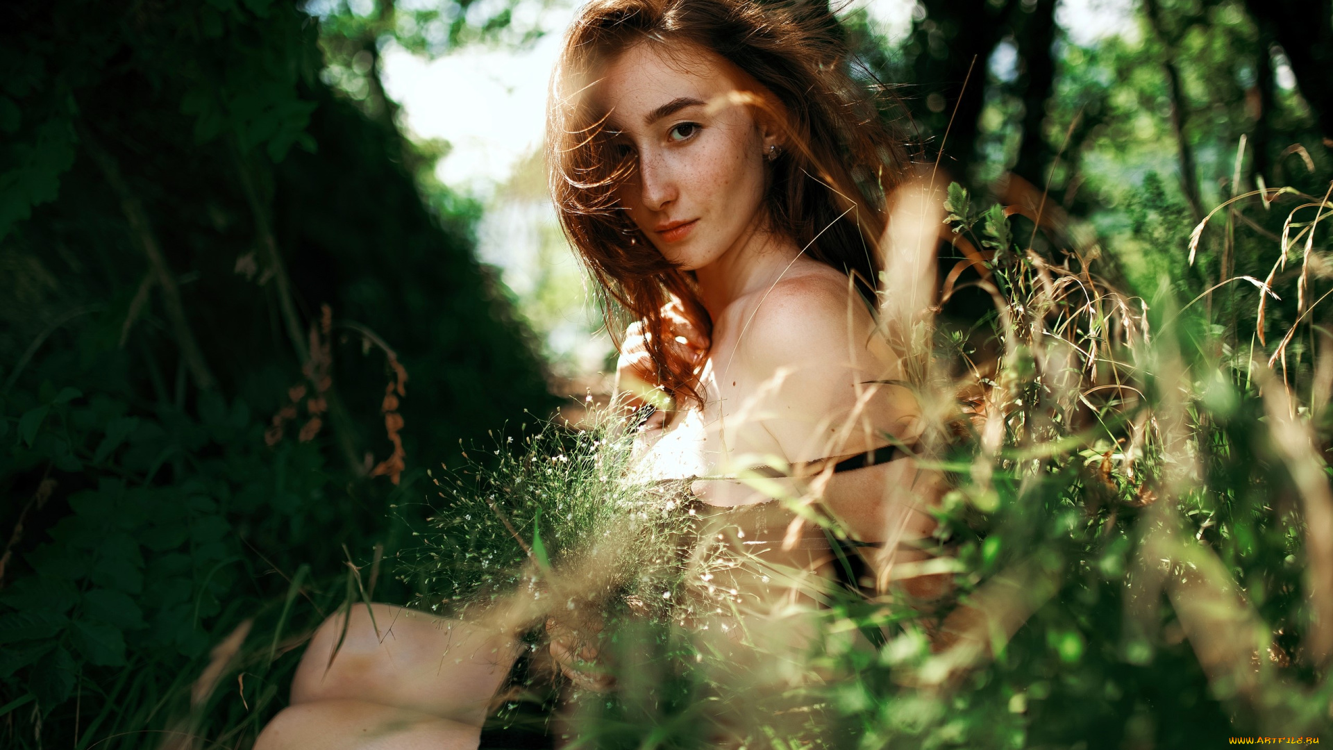 девушки, -, брюнетки, , шатенки, шатенка, трава, лес